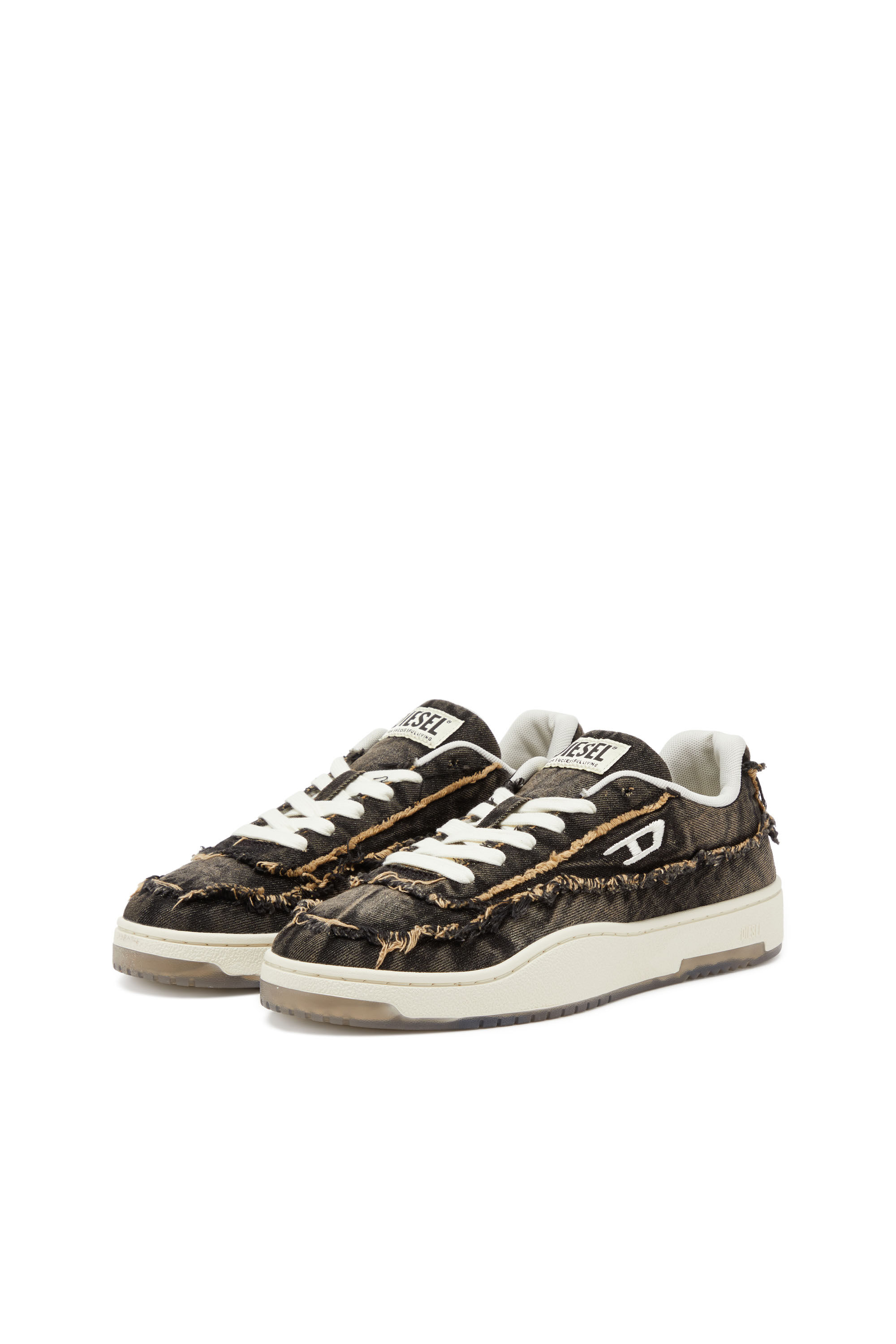 Diesel - S-TRACKER-D LOW, S-Tracker-D-Baskets en denim effiloché avec semelle transparente Homme in Noir - 9
