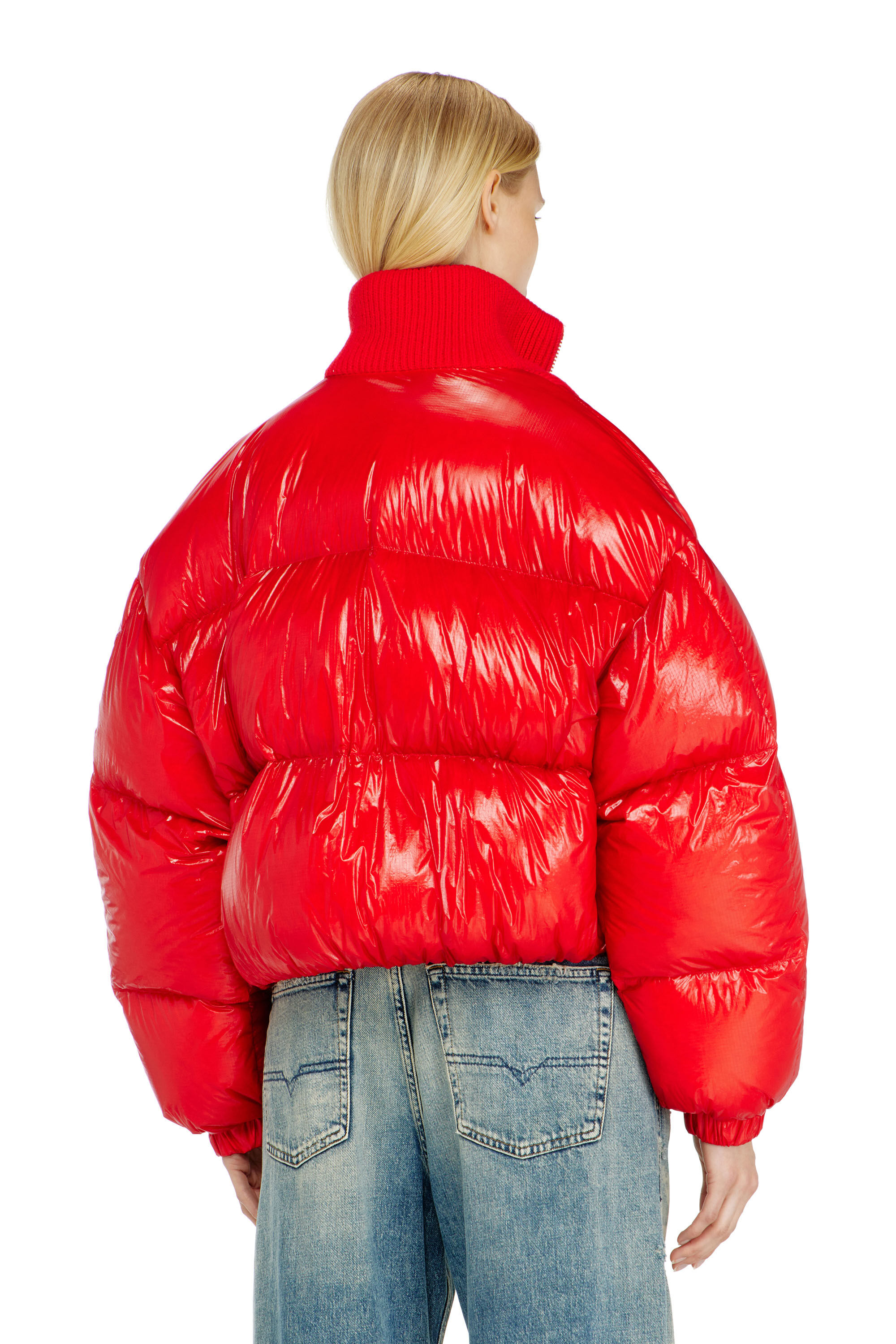 Diesel - W-ARRIOR, Piumino down in ripstop con collo a maglia Donna in Rosso - 4