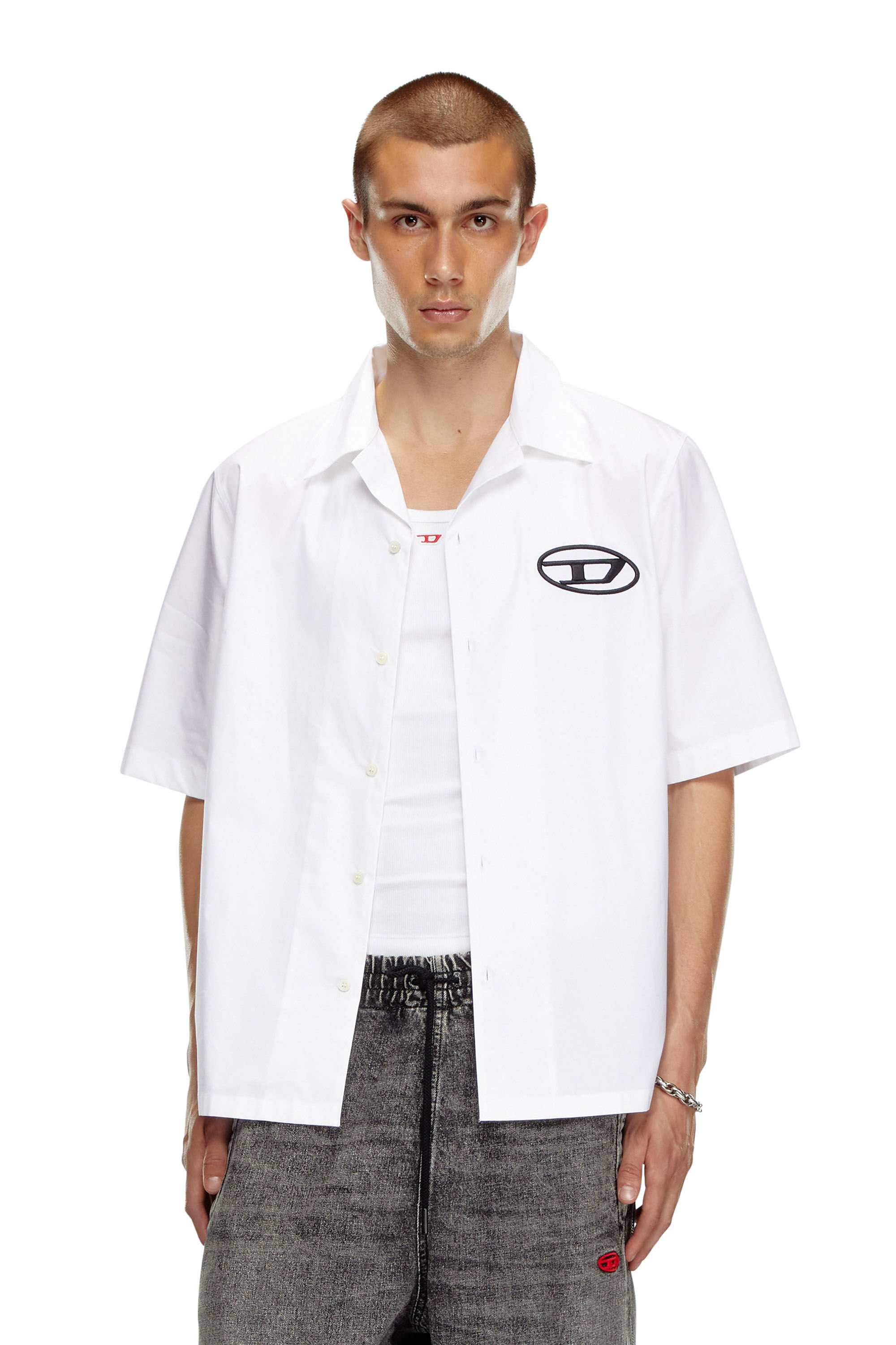 Diesel - S-MAC-C, Uomo Camicia bowling con logo ricamato in Bianco - Image 3
