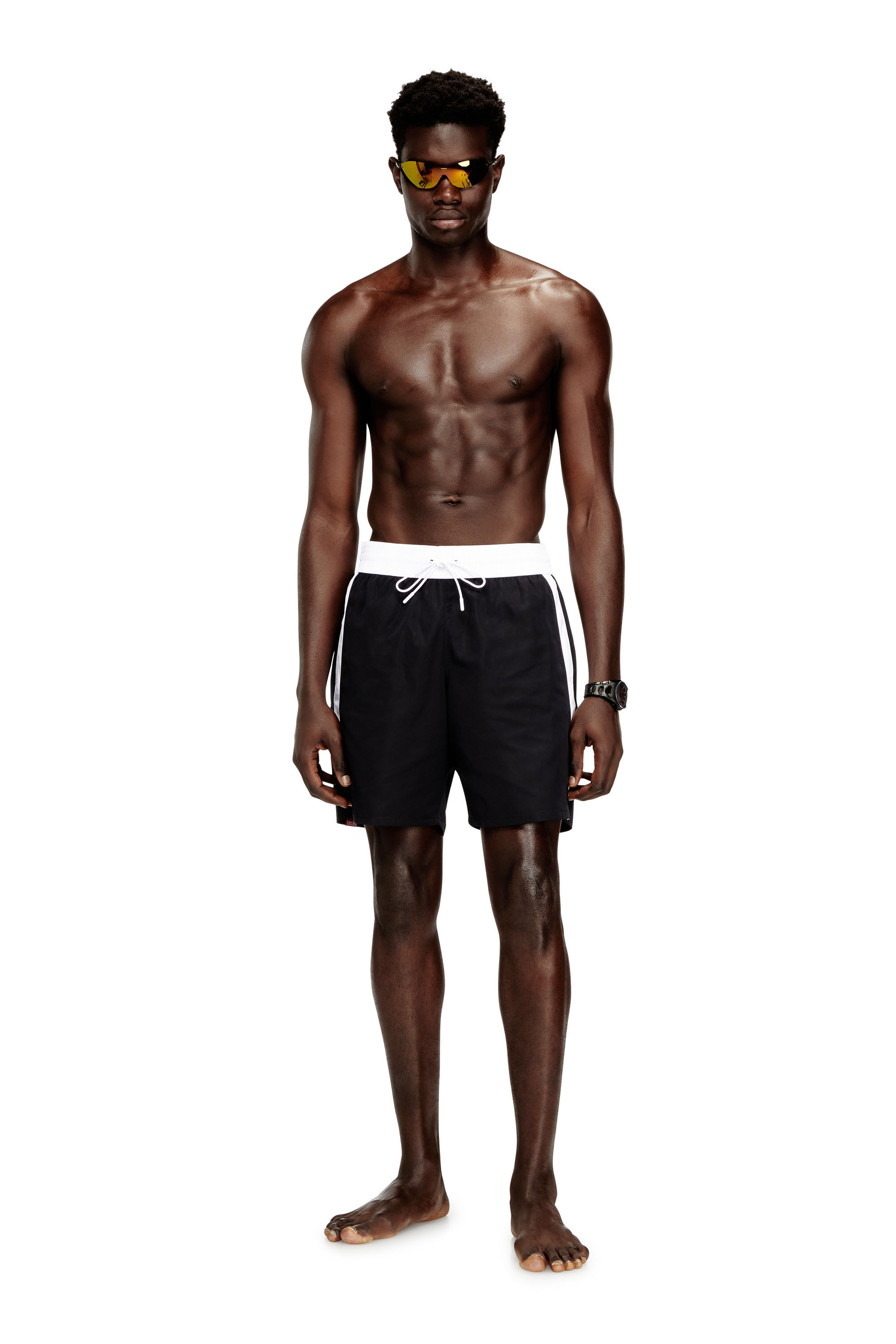 Diesel - BOXER-46-D-POP, Pantaloncini da nuoto con cintura a contrasto Uomo in Nero - 2