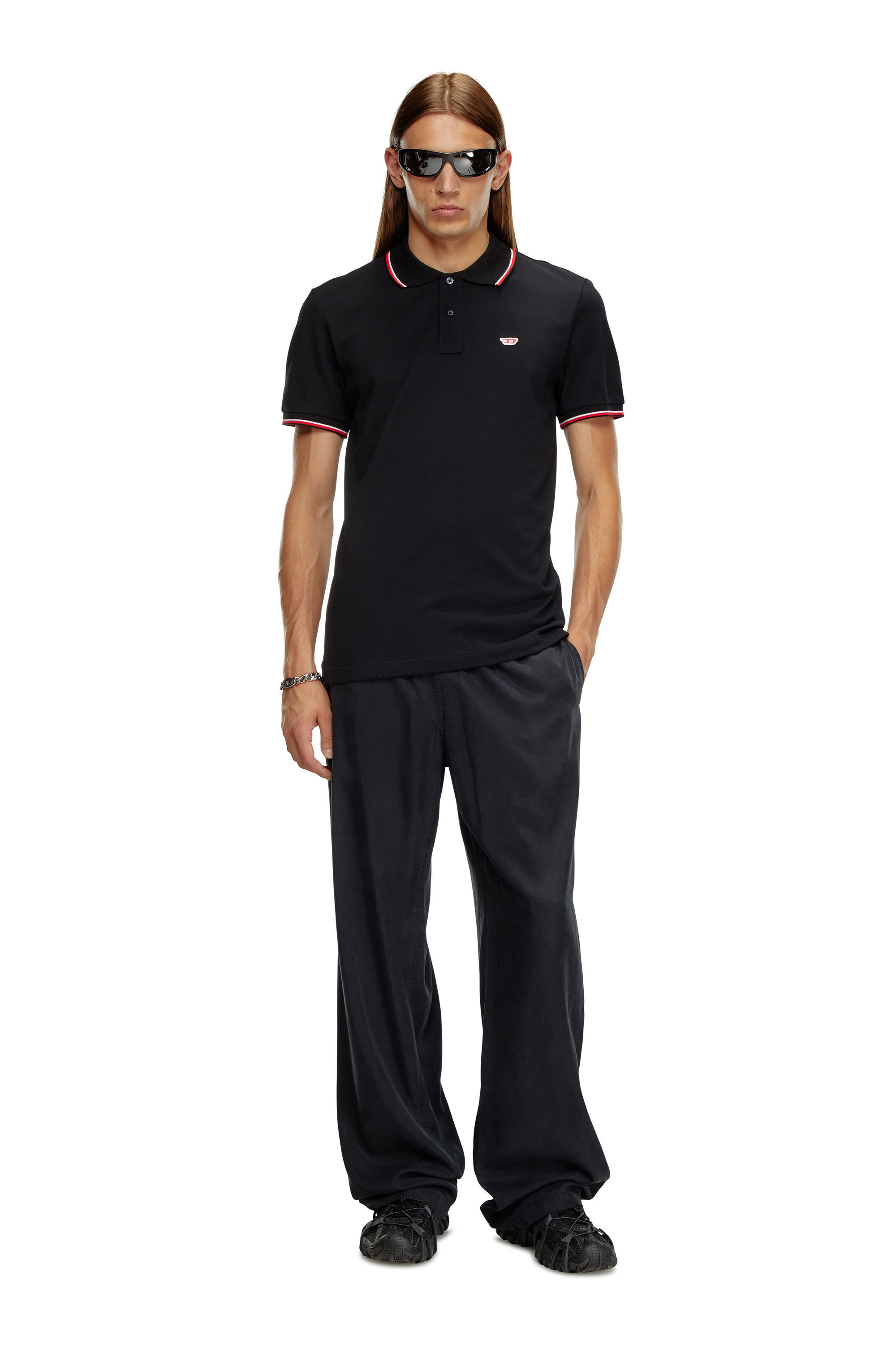 Diesel - T-SMITH-D, Homme Polo avec finitions rayées in Noir - Image 1