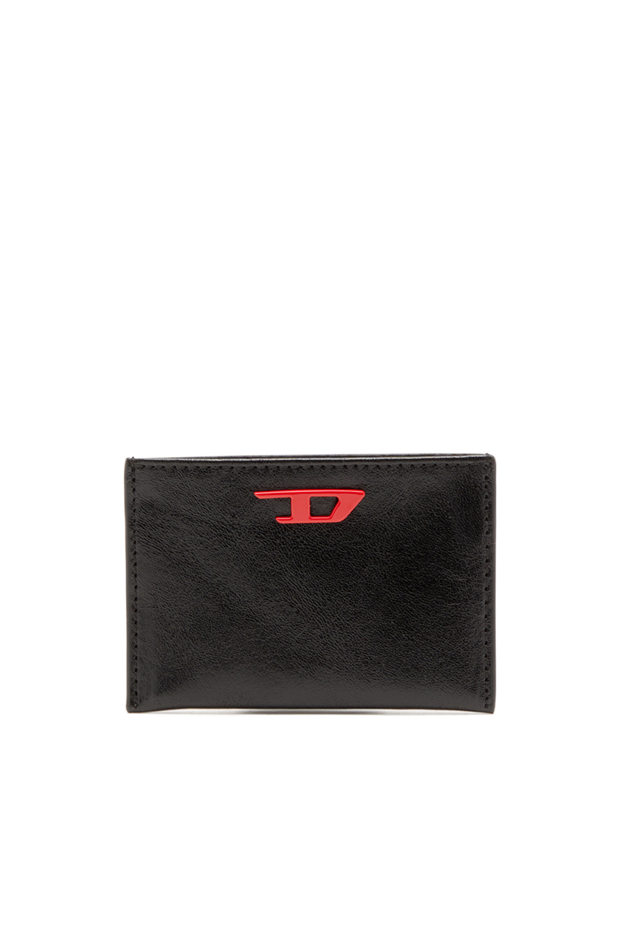 Diesel - RAVE CARD CASE, Herren Kartenetui aus Leder mit roter D-Plakette in Schwarz - Image 1