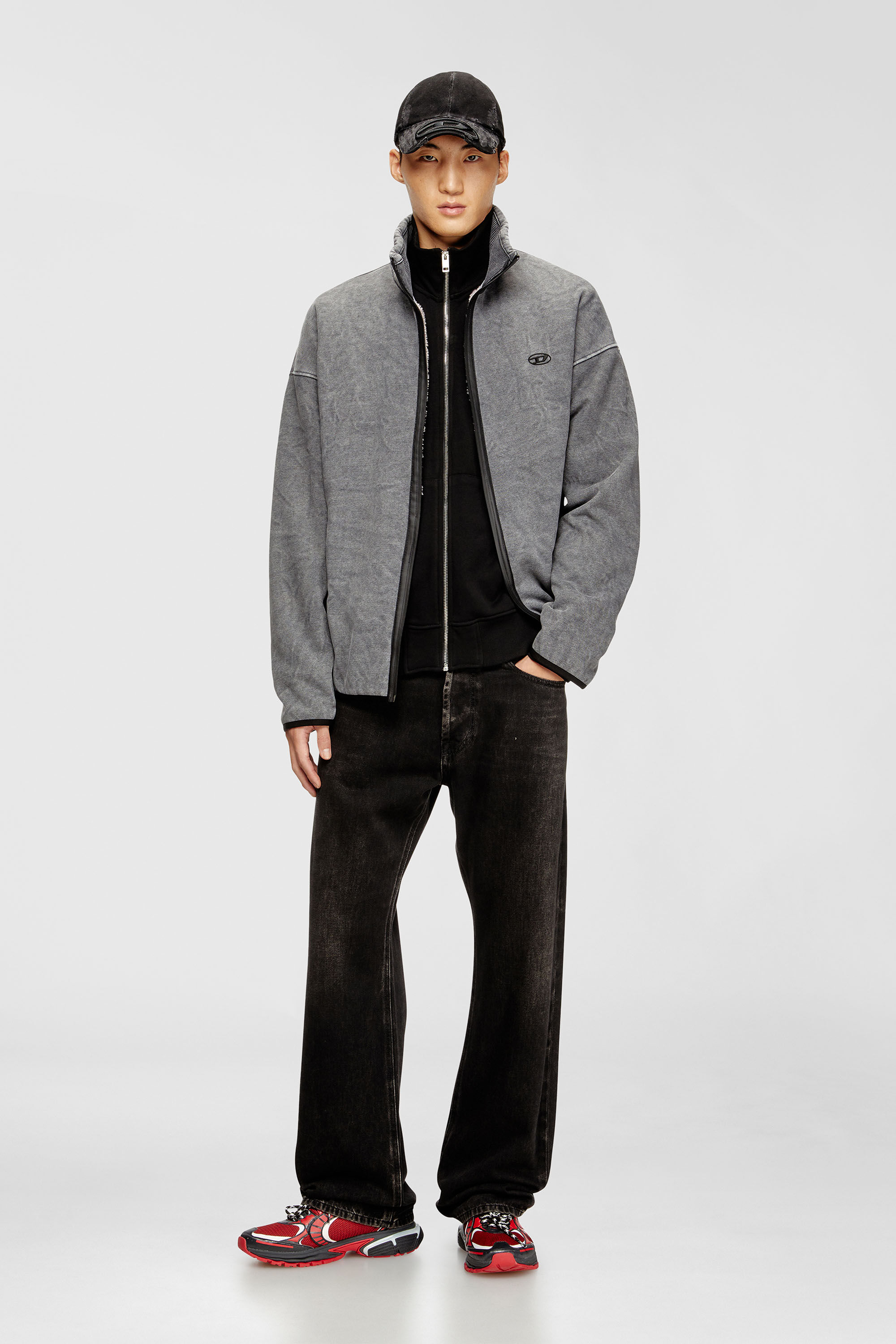 Diesel - S-BATY-NEW, Herren Sweatshirt mit Rei&szlig;verschluss und Innenfutter in Grau - 1