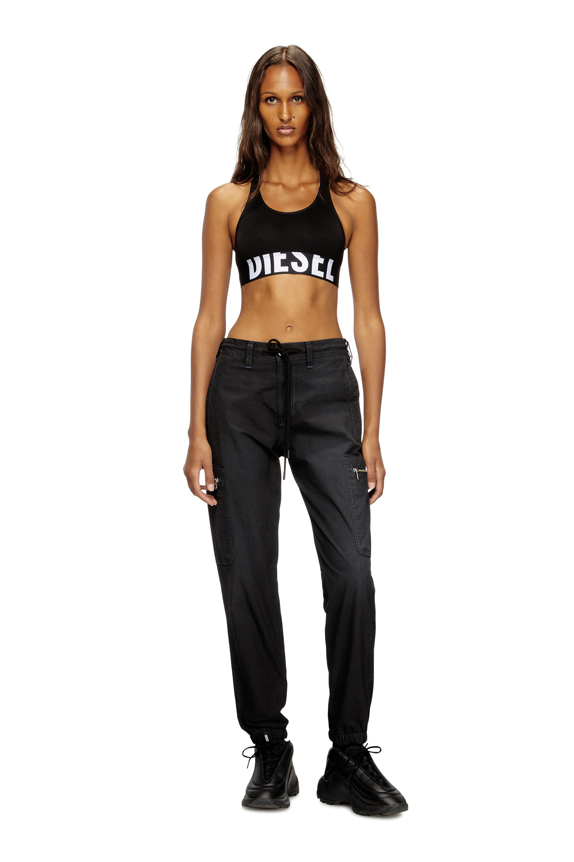 Diesel - UFSB-COTTON-RACE-BRALETTE-XL, Damen Sport-BH mit Cut-off-Logo in Schwarz - 6