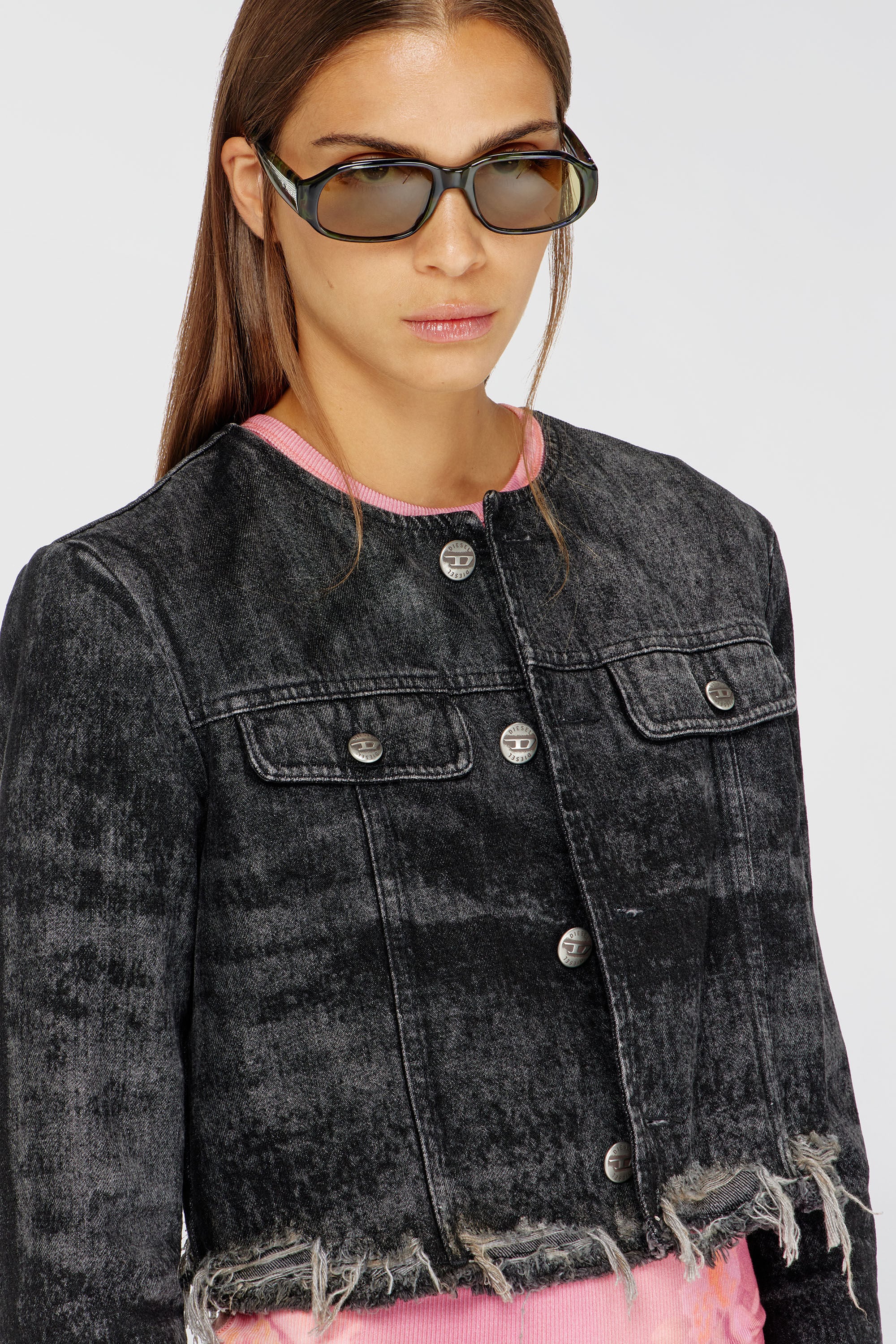Diesel - DE-GRAFFY-FSH, Damen Jacke aus gelaserte Baumwolle-Hanf-Denim in Schwarz - 5