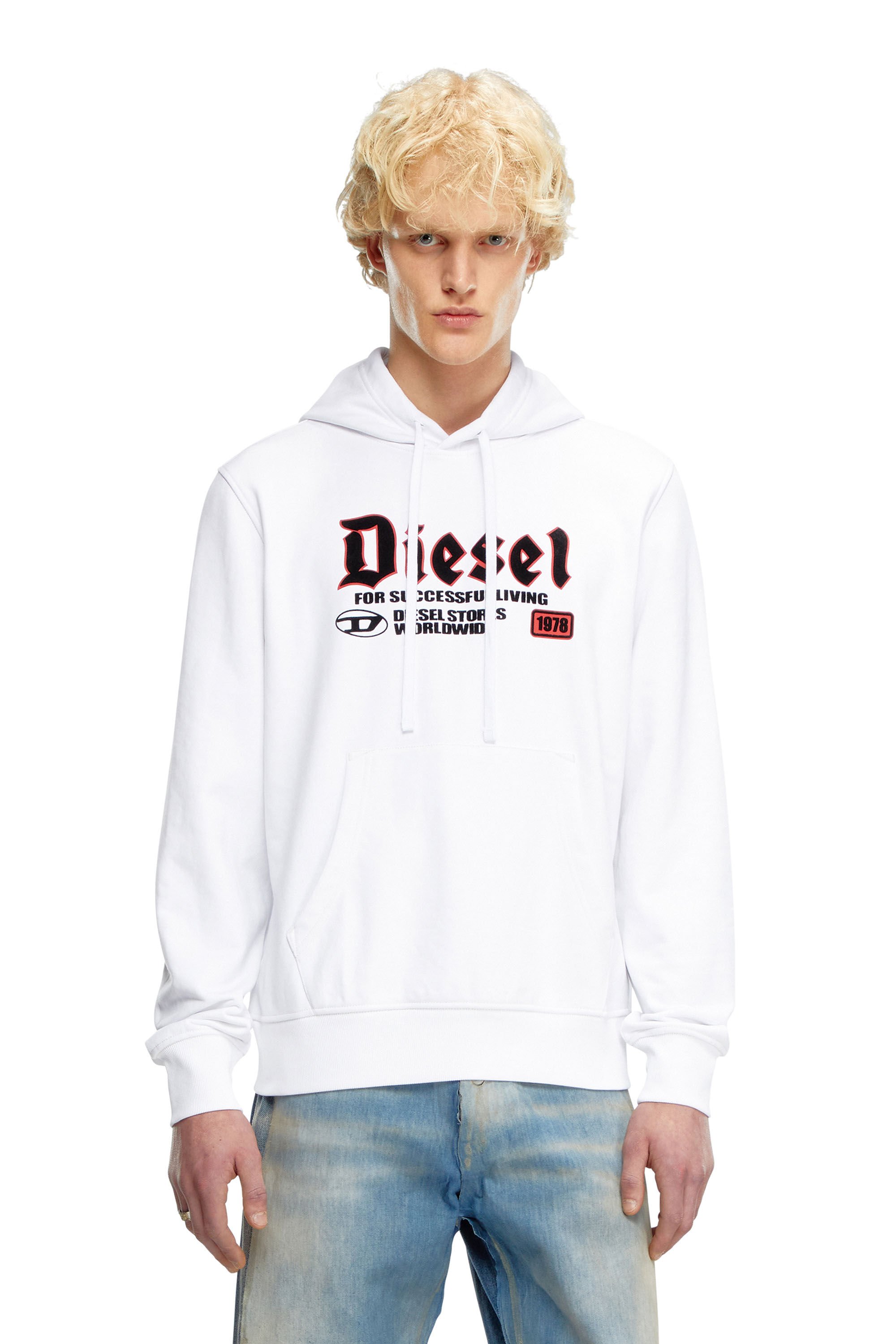 Diesel - S-GINN-HOOD-K45, Homme Sweat-shirt à capuche avec logo floqué in Blanc - Image 3
