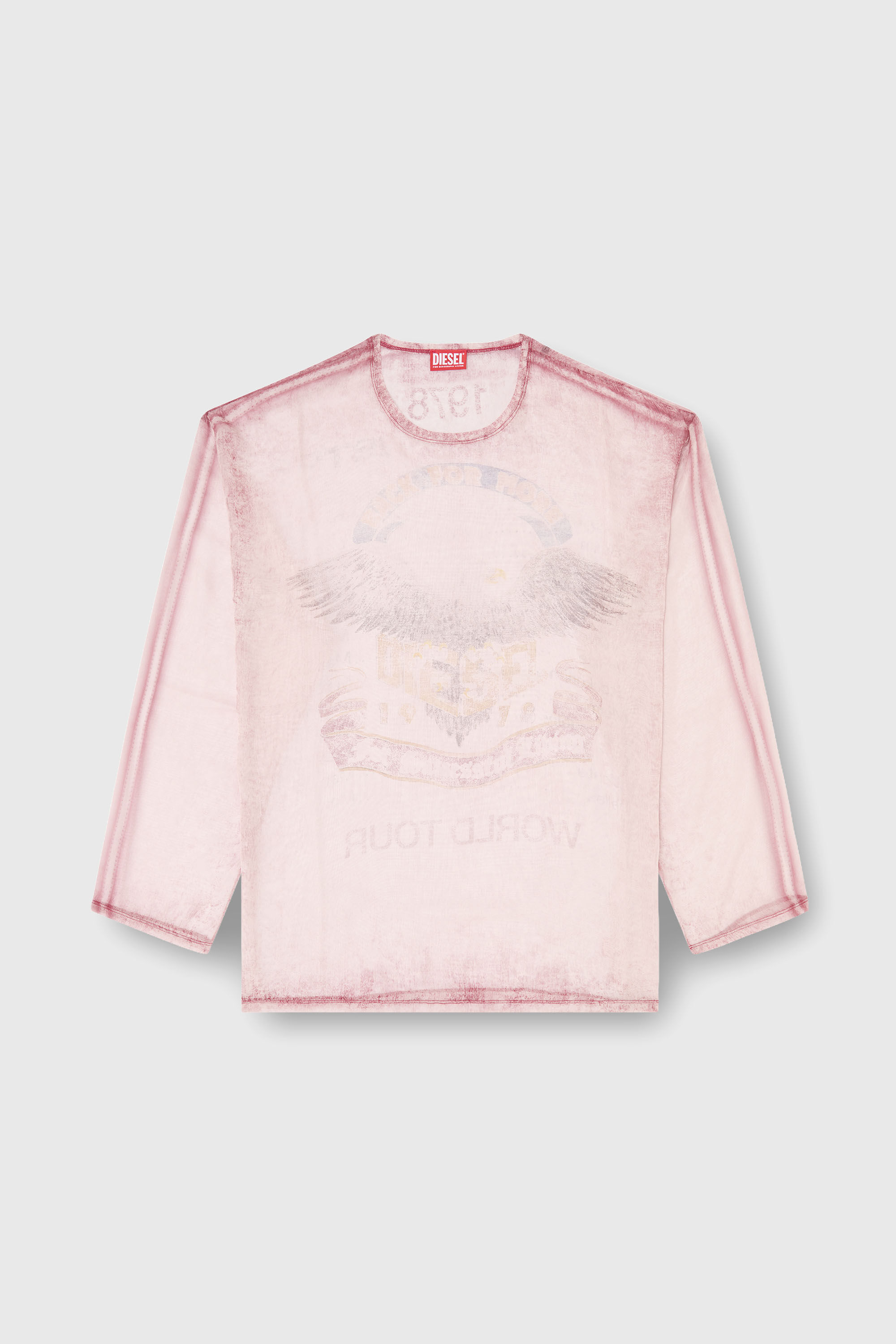 Diesel - T-DOUBLEX-LS, Herren Transparentes Chiffon-Top mit Konzertgrafiken in Gesichtspuder - 2