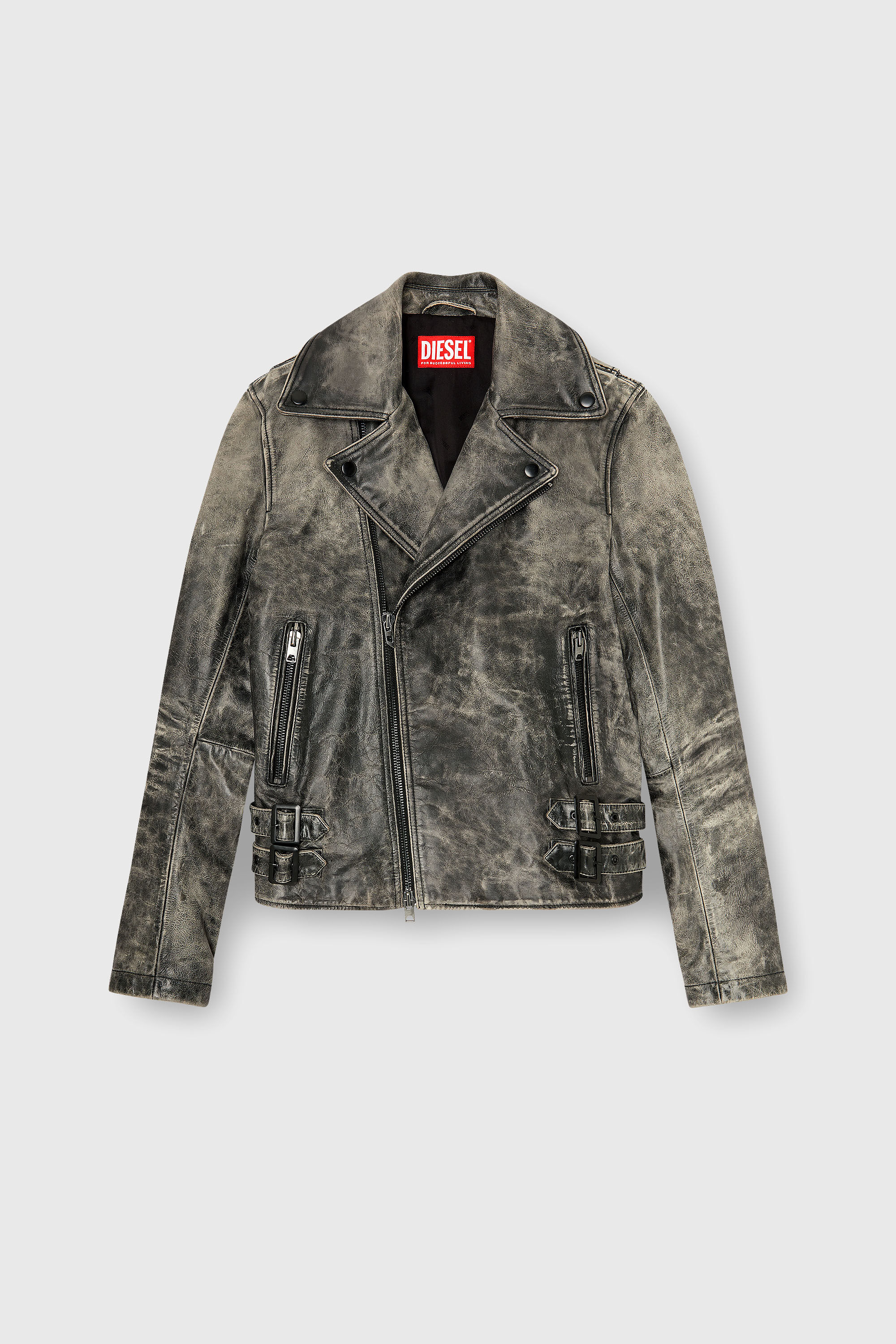Diesel - L-EON-CJCM, Herren Biker-Jacke aus behandeltem Leder in Dunkelgrau - 2