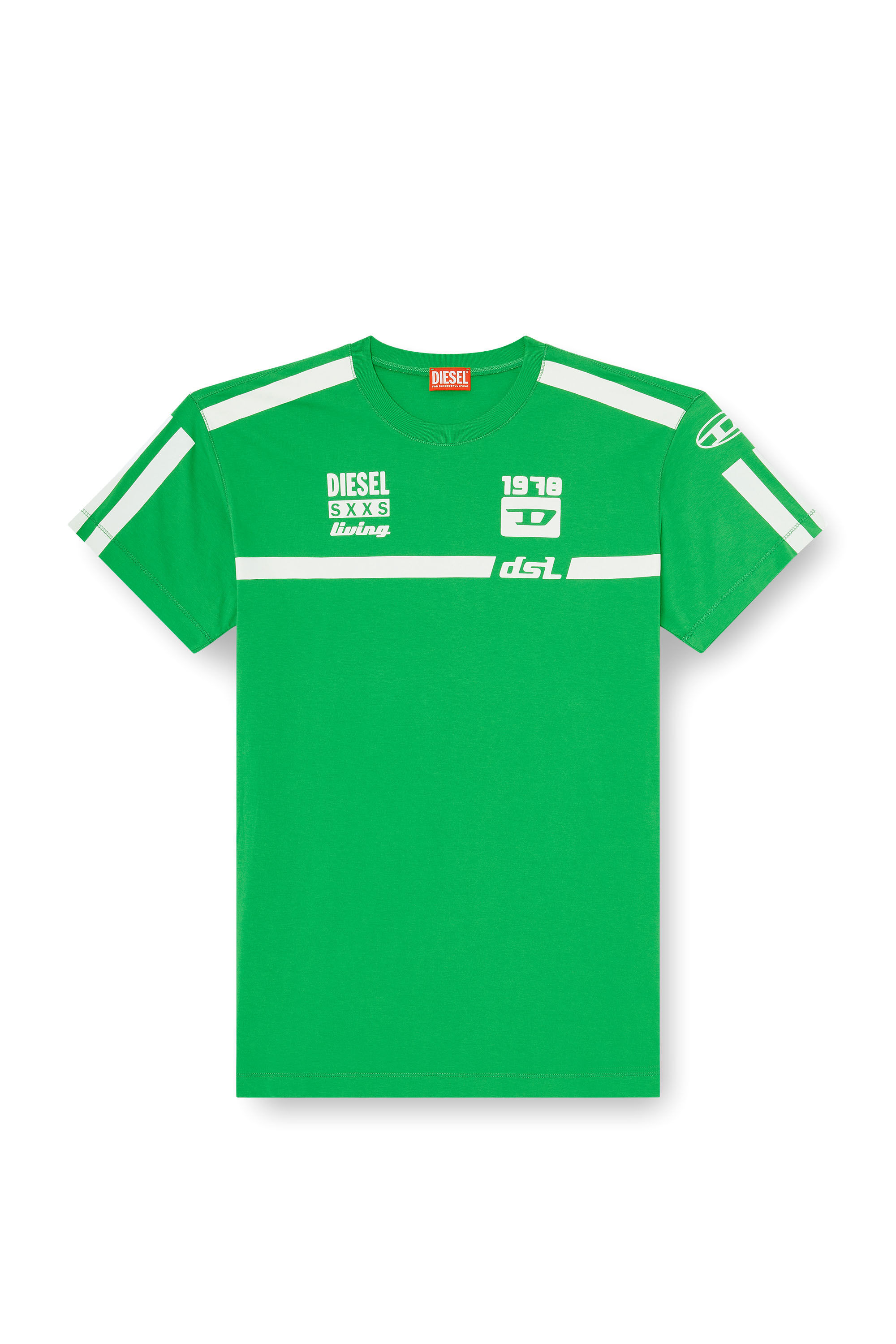 Diesel - T-NORM-V12, T-shirt en coton avec imprim&eacute;s graphiques contrast&eacute;s Homme in Vert - 2