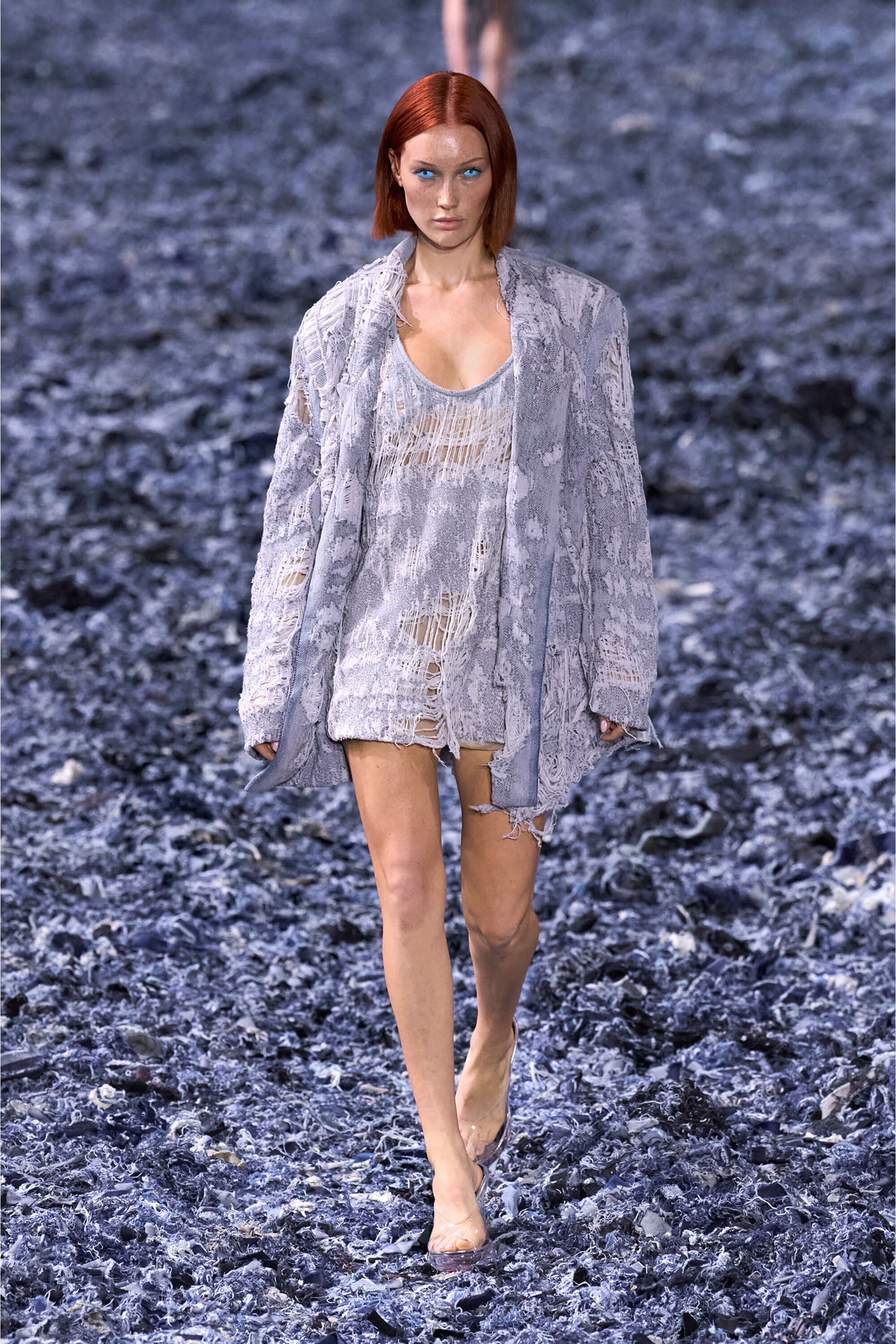 Diesel - DE-DALBY-FSG, Damen Oberteil aus ultra-zerstörtem Jacquard-Denim in Hellblau - 5