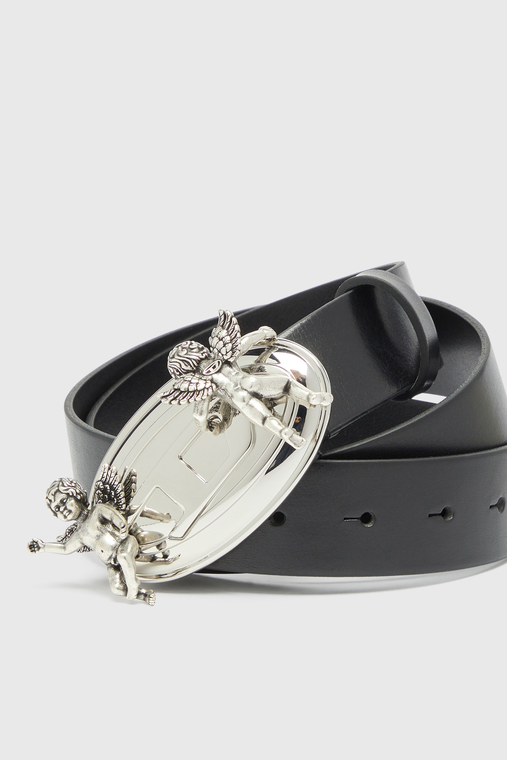 Diesel - B-OVAL ANGELS 35, Damen 3,5 cm Lederg&uuml;rtel mit Oval D Schnalle und Cherub in Schwarz - 3