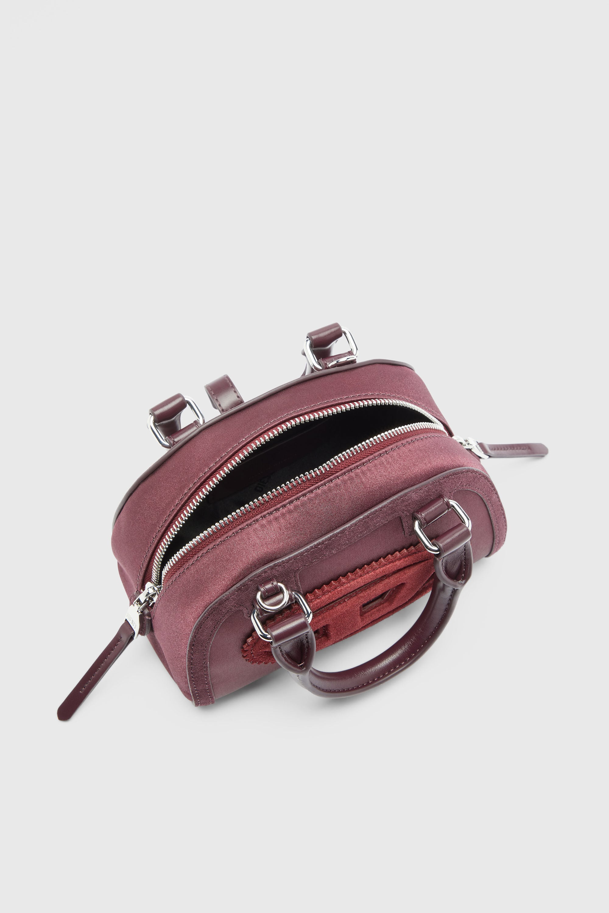 Diesel - 1DR DOME CROSSBODY, Damen 1DR Dome - Kleine-Umh&auml;ngetasche aus Satin und Velours in Burgunderrot - 5
