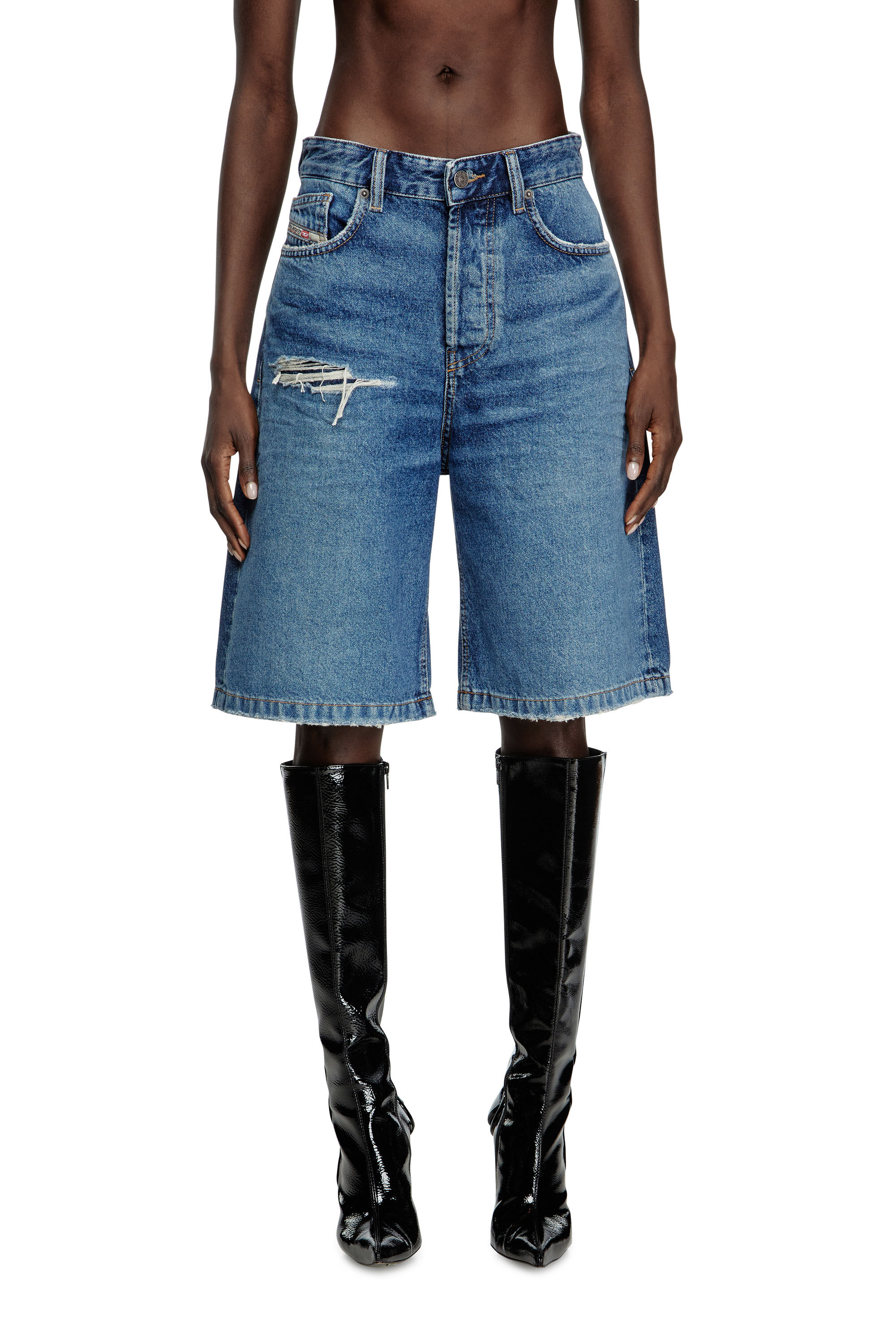 Diesel - DE-SIRE-SHORT, Short in denim ripped Donna in Blu - 3
