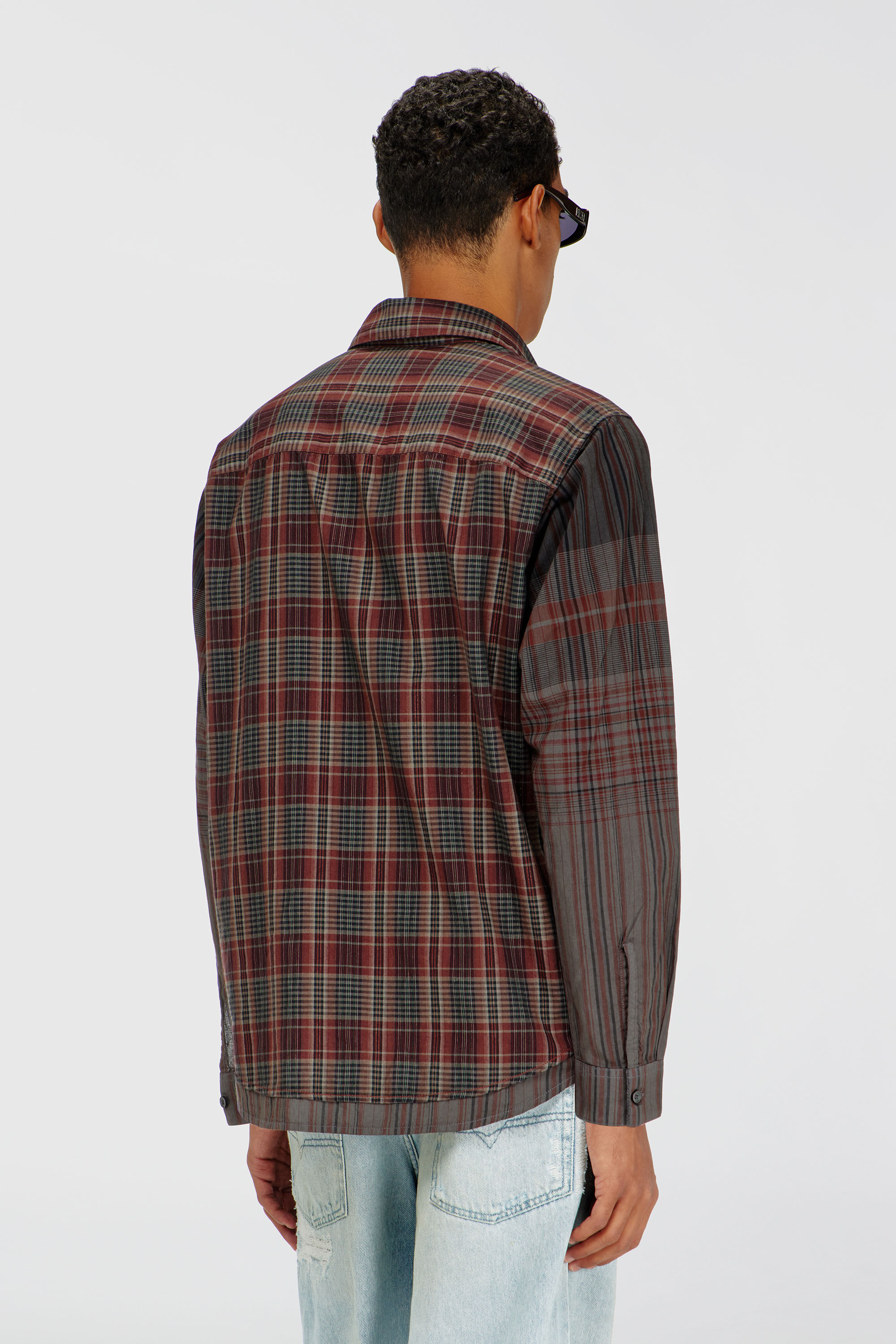 Diesel - S-TEN, Herren Hemd aus Flanell mit metallischem Karomuster in Grau/Rot - 4