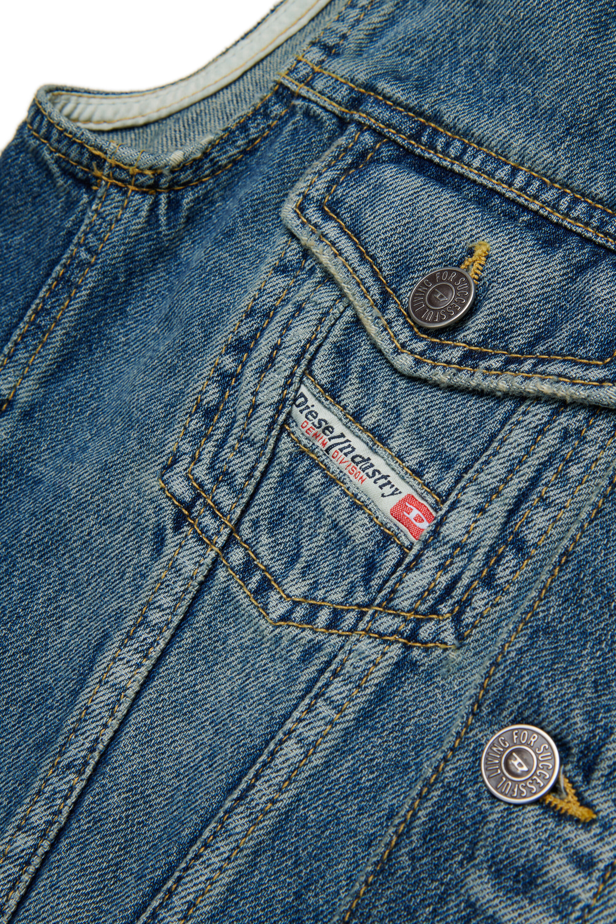 Diesel - JNHILL-OVER-SM, Herren Weste aus bearbeitetem Denim mit Abriebstellen in Mittelblau - 4