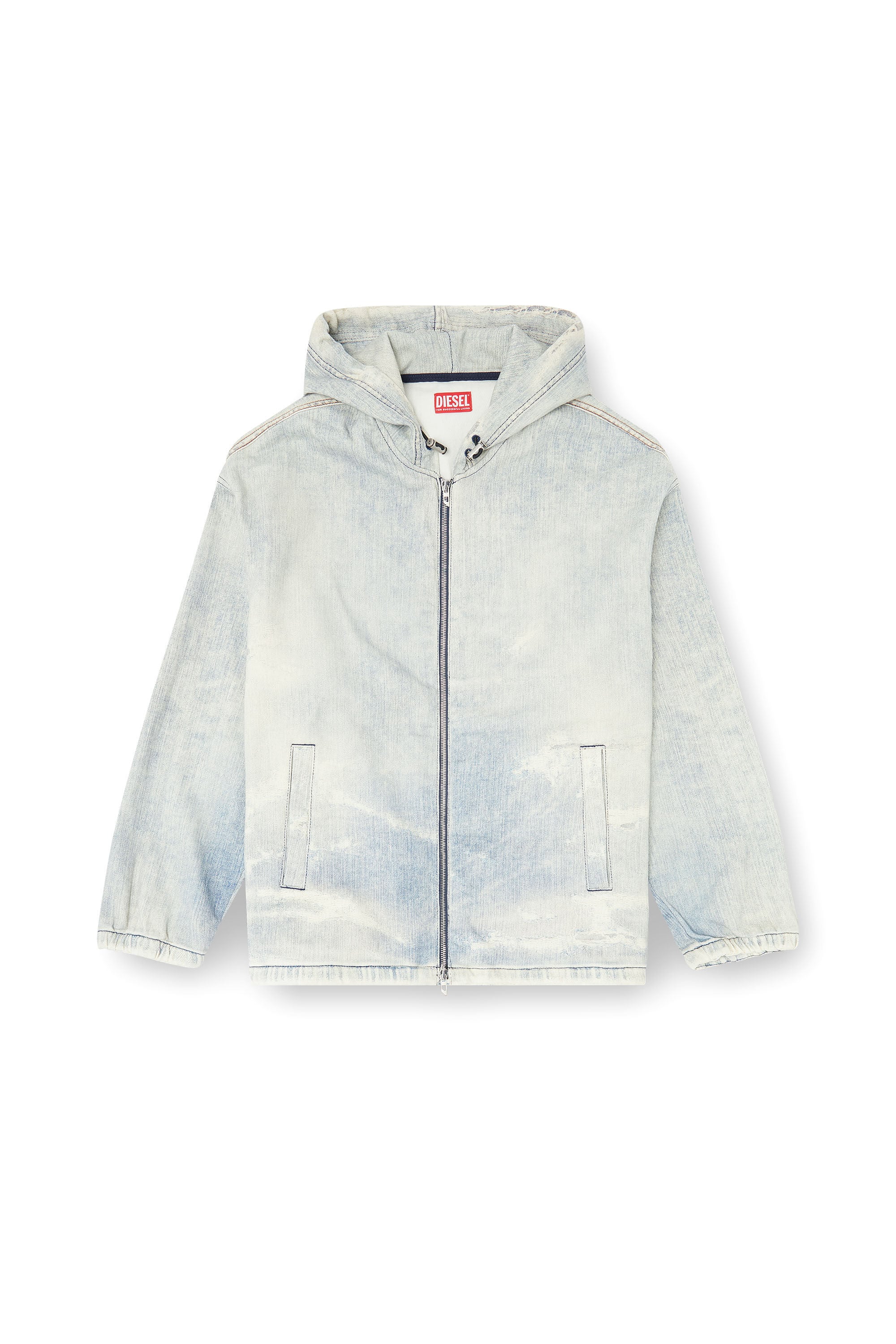 Diesel - D-WYNNY JOGG, Giacca JoggJeans con cappuccio effetto trompe l&rsquo;oeil Uomo in Blu - 2