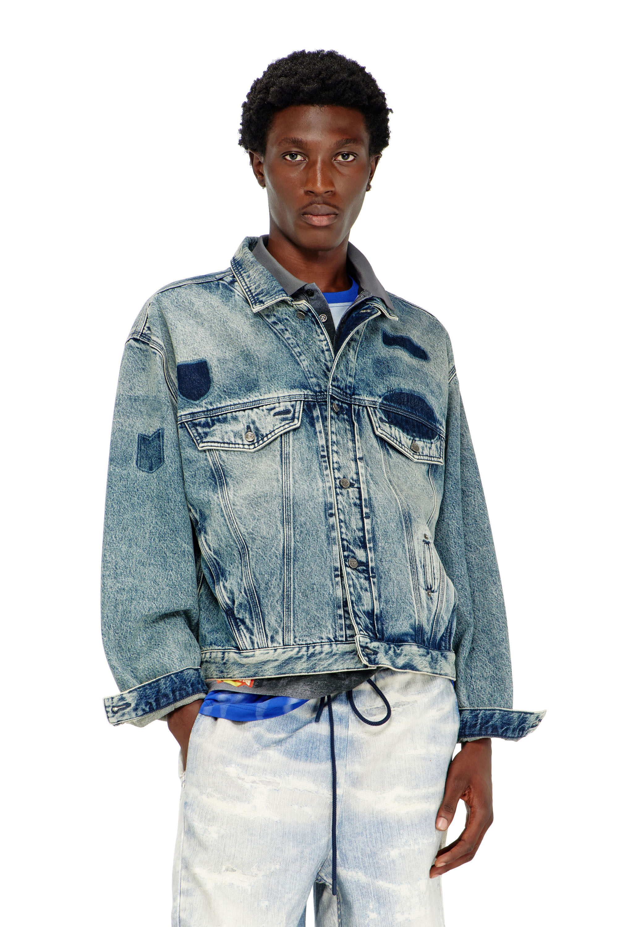 Diesel - D-DENVER-S2, Veste trucker avec effets patch Mixte in Bleu - 3