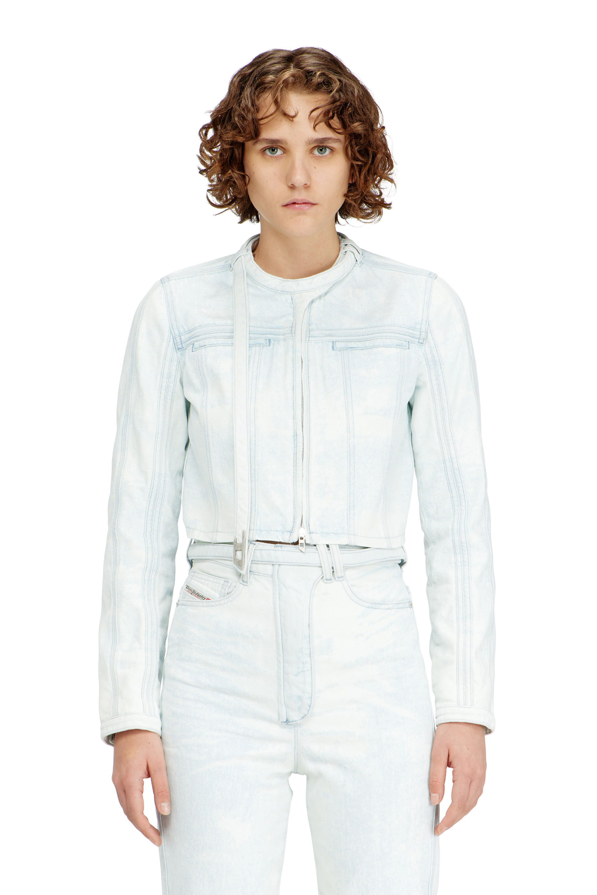Diesel - DE-SAPHIX-FSI, Veste courte en jean satin&eacute; bleu glacier Femme in Bleu - 3