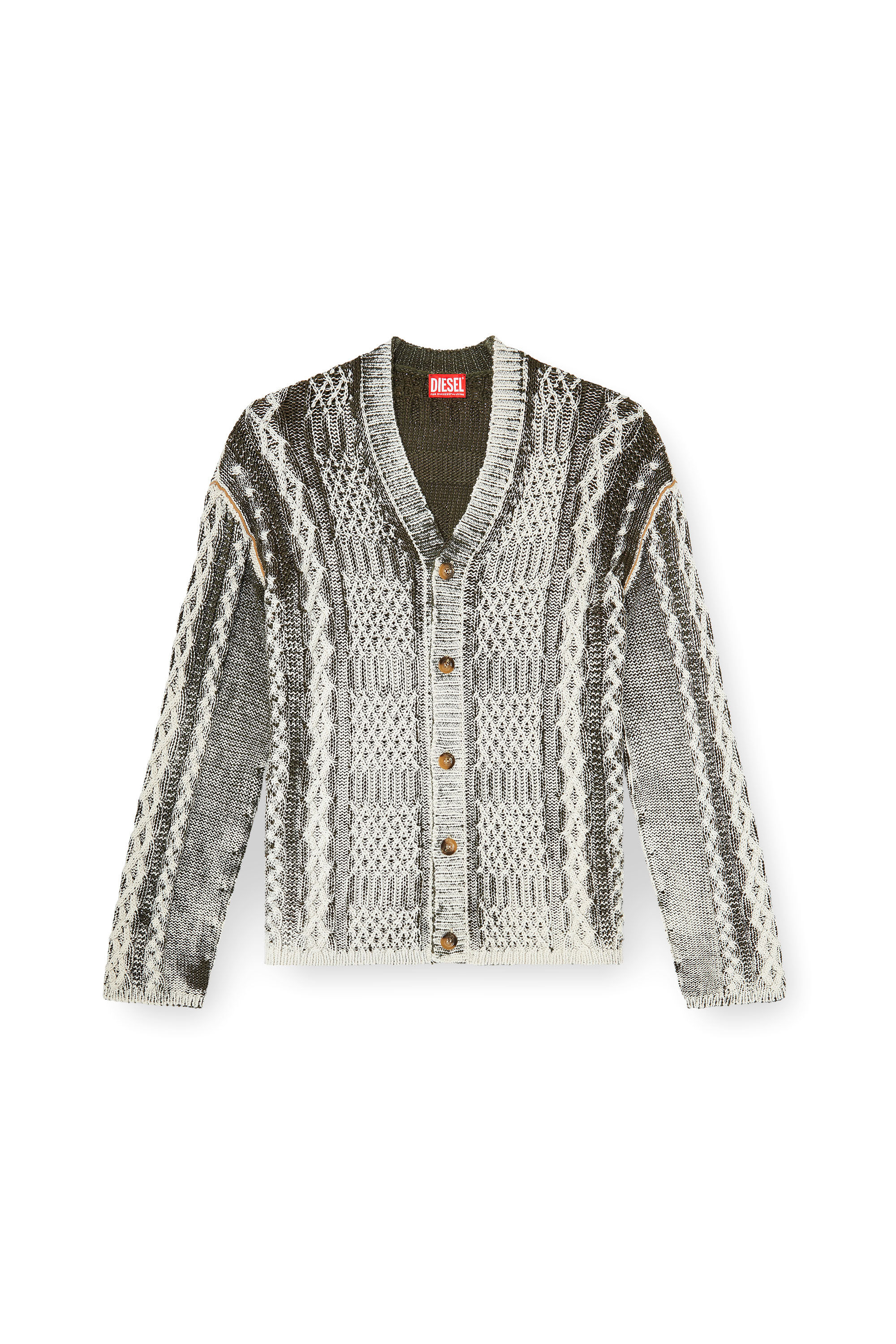 Diesel - K-MIOTO, Herren Behandelter Cardigan aus Zopfmusterstrick in Weiss/Grau - 2
