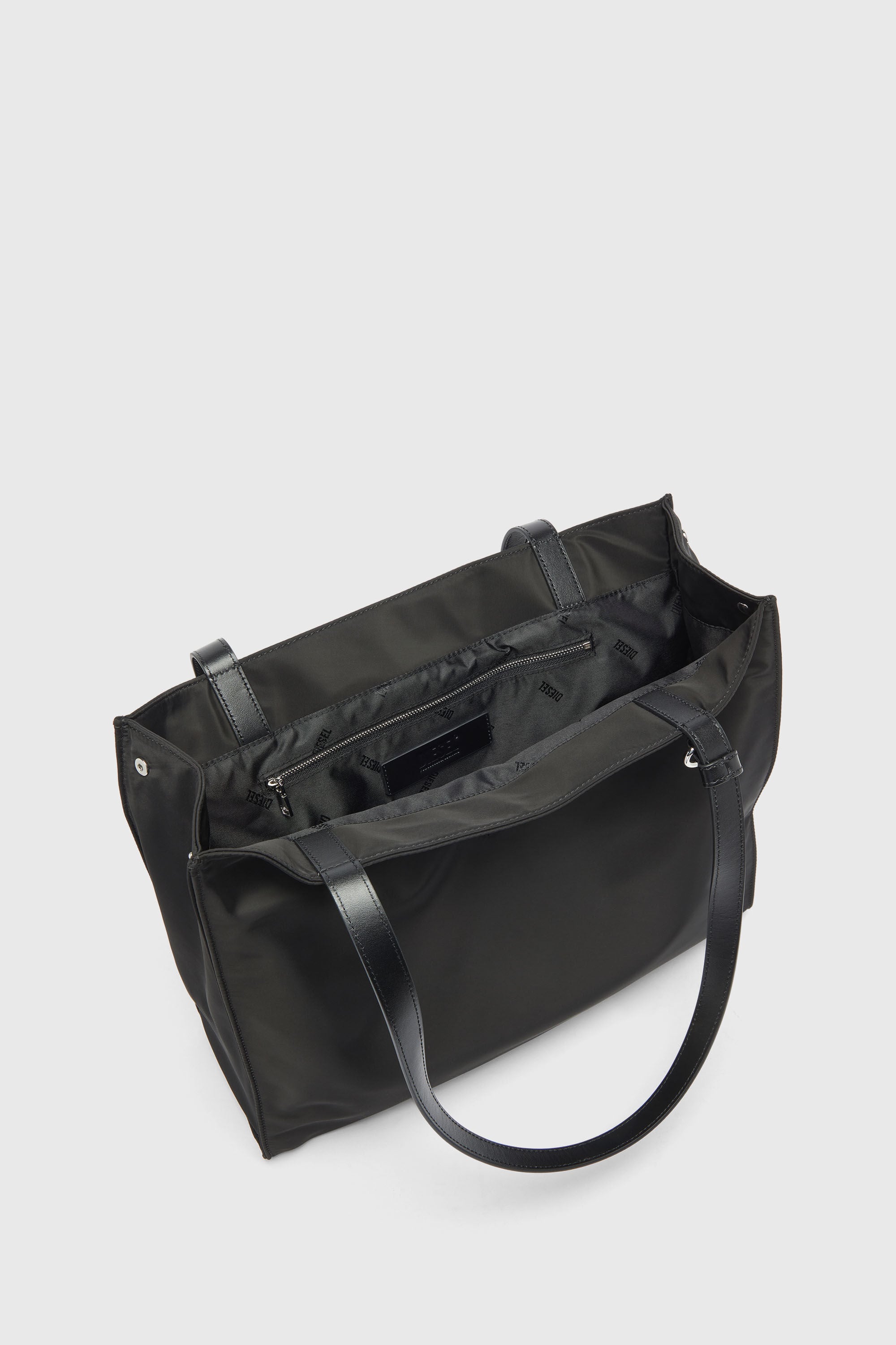 Diesel - 1DR TOTE E/W, 1DR - Sac shopping en nylon avec rabat en cuir Mixte in Noir - 3