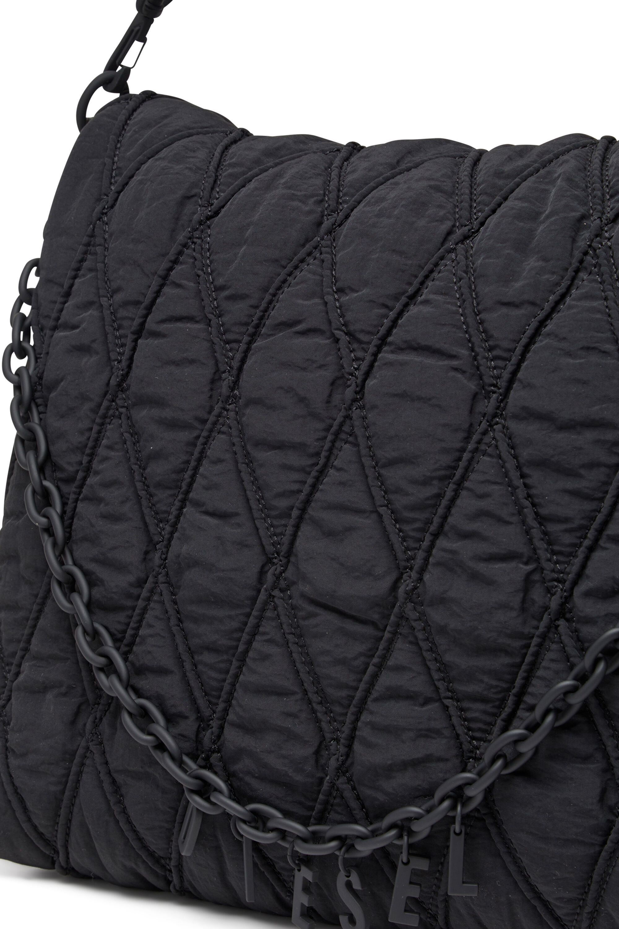 Diesel - CHARM-D SHOULDER L, Borsa a spalla in nylon washed trapuntato Donna in Nero - 2