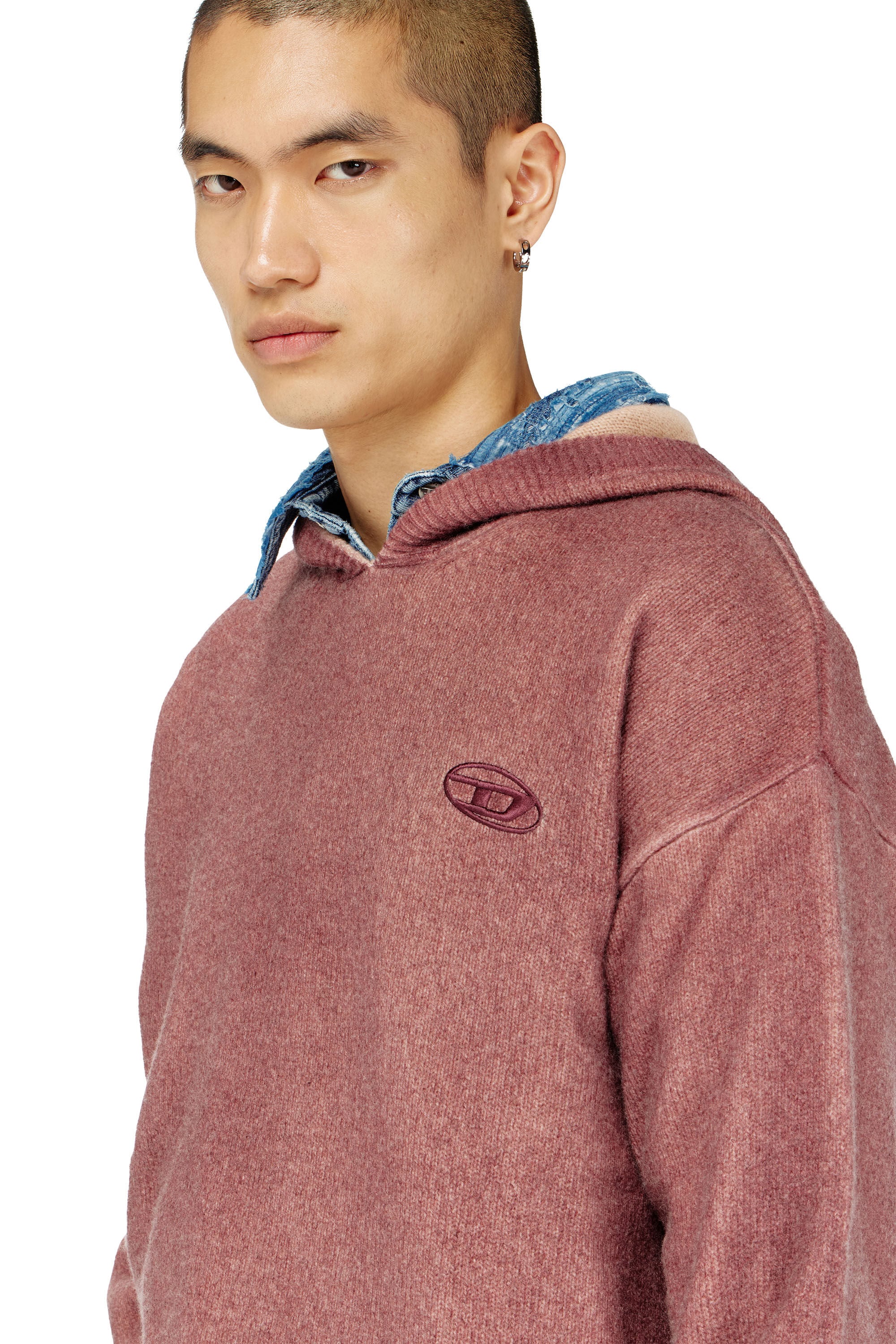 Diesel - K-PICKLED, Hoodie doppia tintura in maglia misto lana Uomo in Rosso - 5