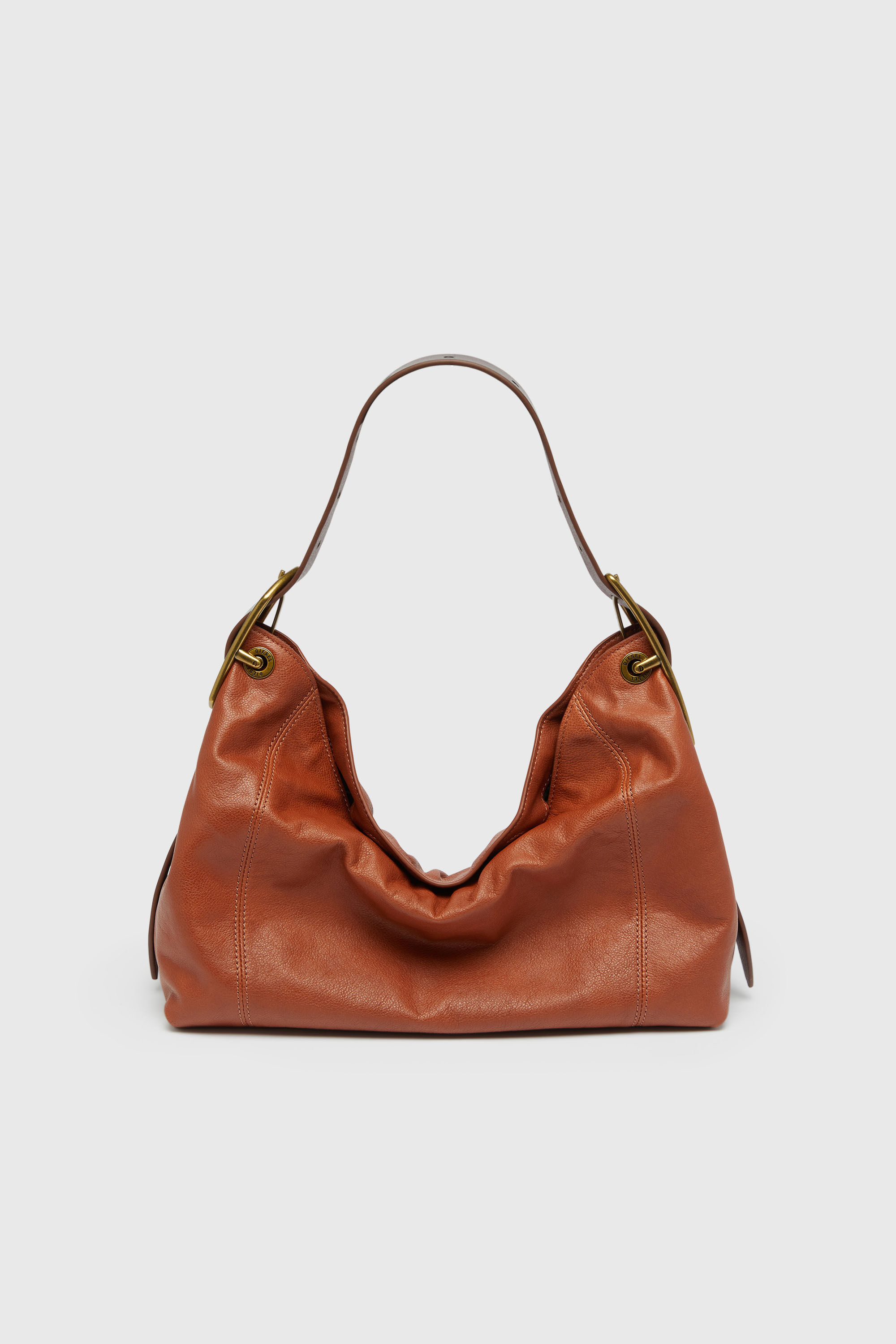 Diesel - D-LINE HOBO S, Damen D-Line-Schultertasche aus gl&auml;nzendem, geknittertem Leder in Braun - 2