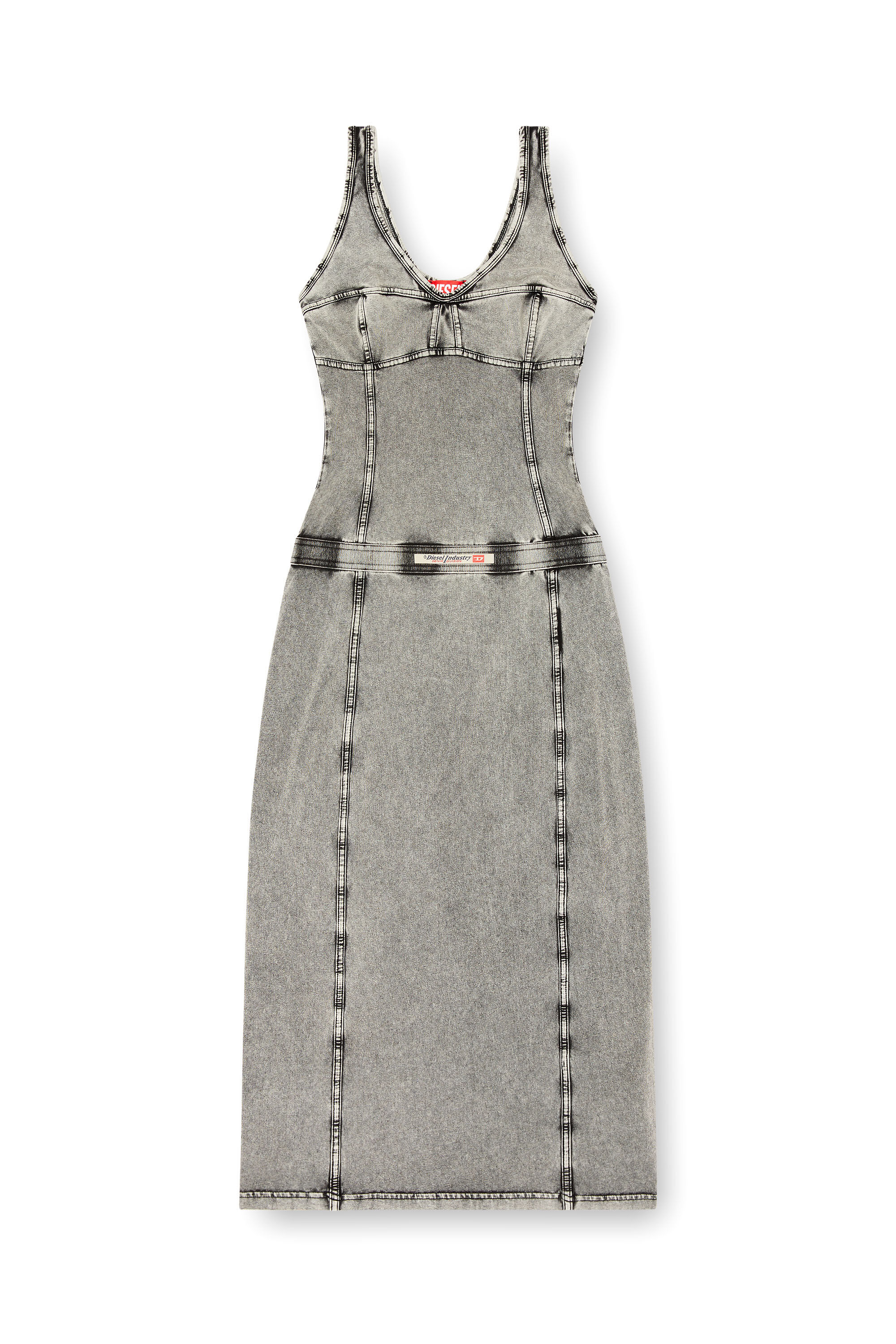 Diesel - D-INNY, Damen Ärmelloses Midi-Kleid mit Denim-Effekt in Grau - 2