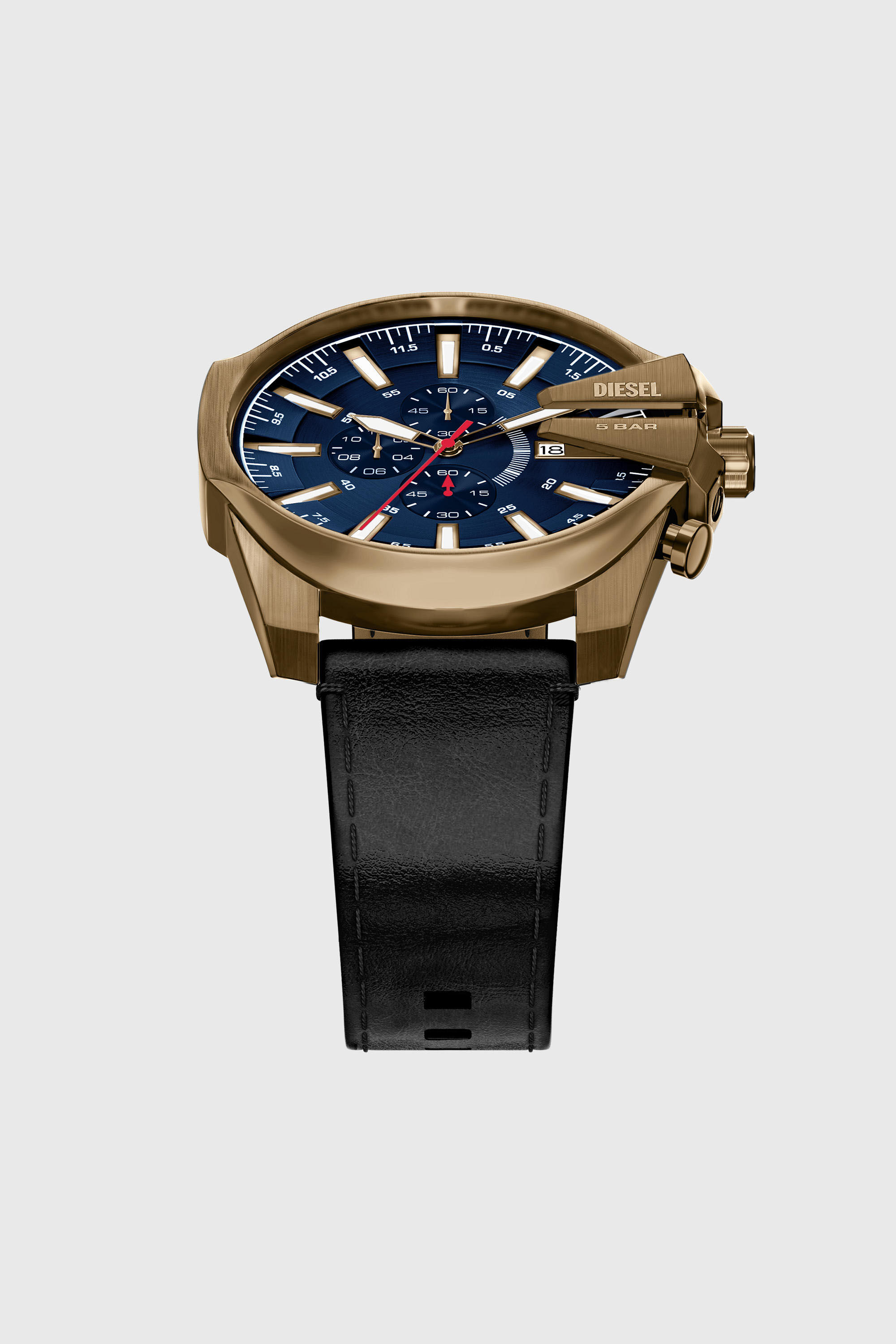 Diesel - DZ4732 WATCH, Herren Mega Chief Slim Uhr mit schwarzem Lederarmband in Altgoldoptik in Schwarz - 4