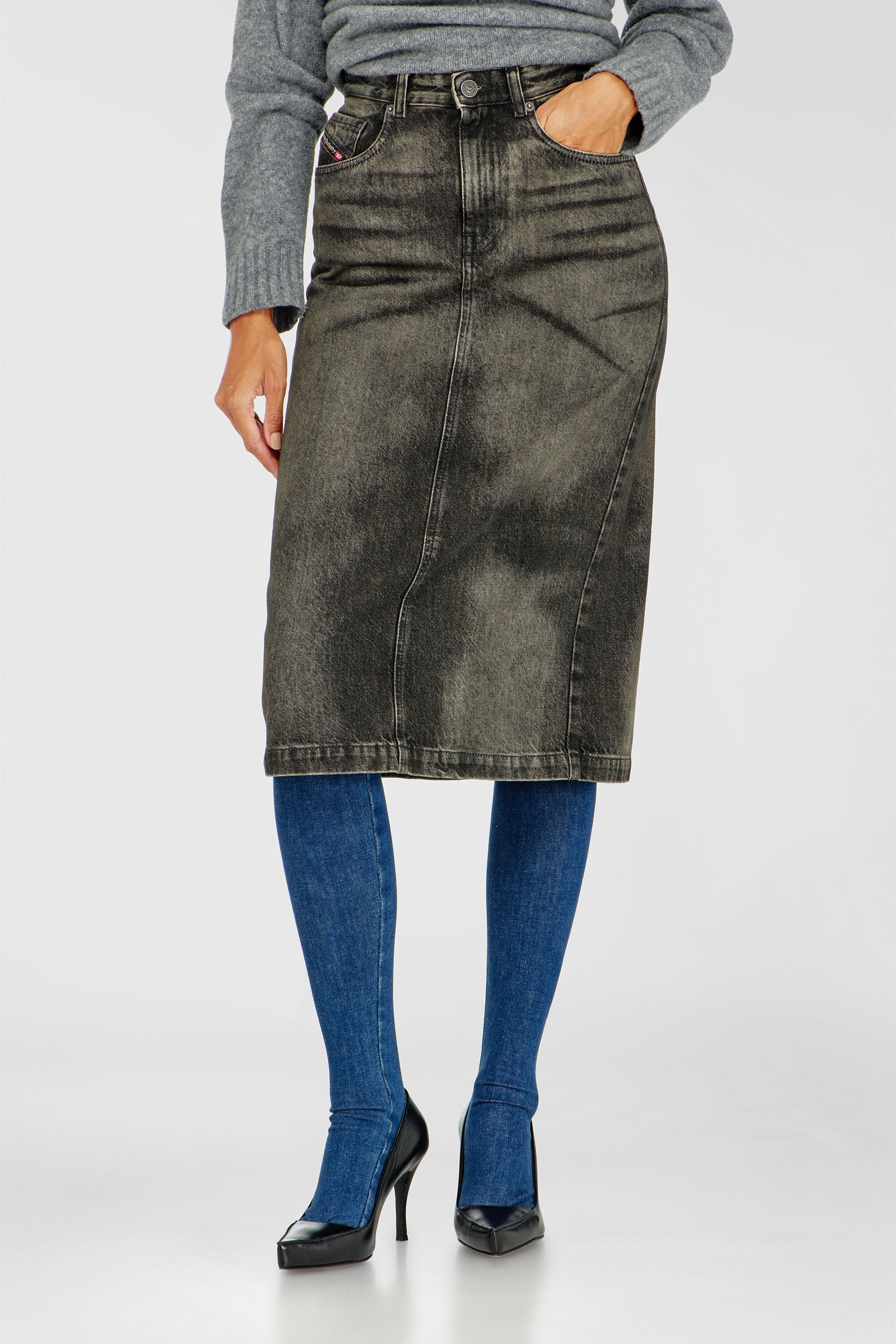 Diesel - DE-PENDY-FSJ, Gonna a tubino in denim effetto dirty Donna in Grigio - 3