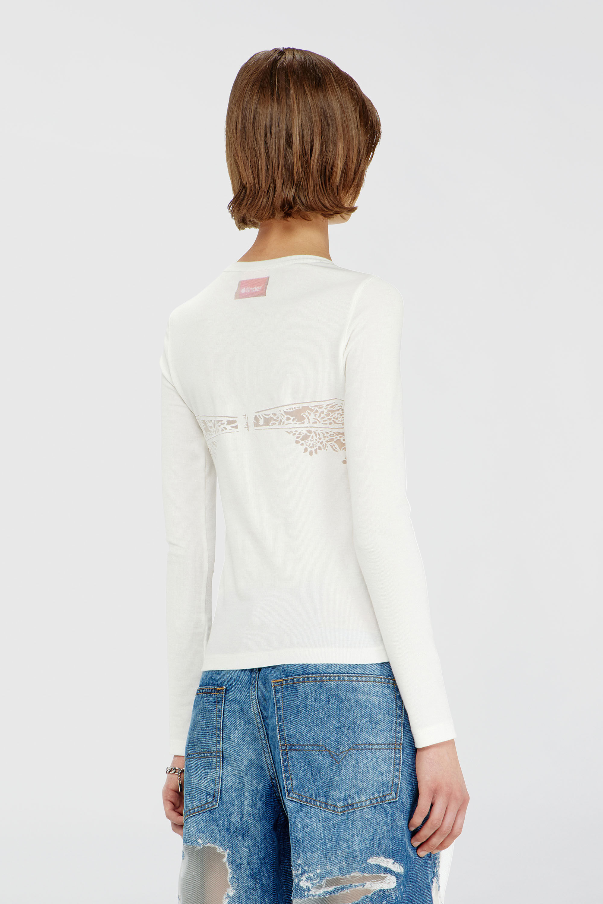 Diesel - PR-T-MOKKI-LS-R, Top avec effet dentelle devor&eacute; Femme in Blanc - 4