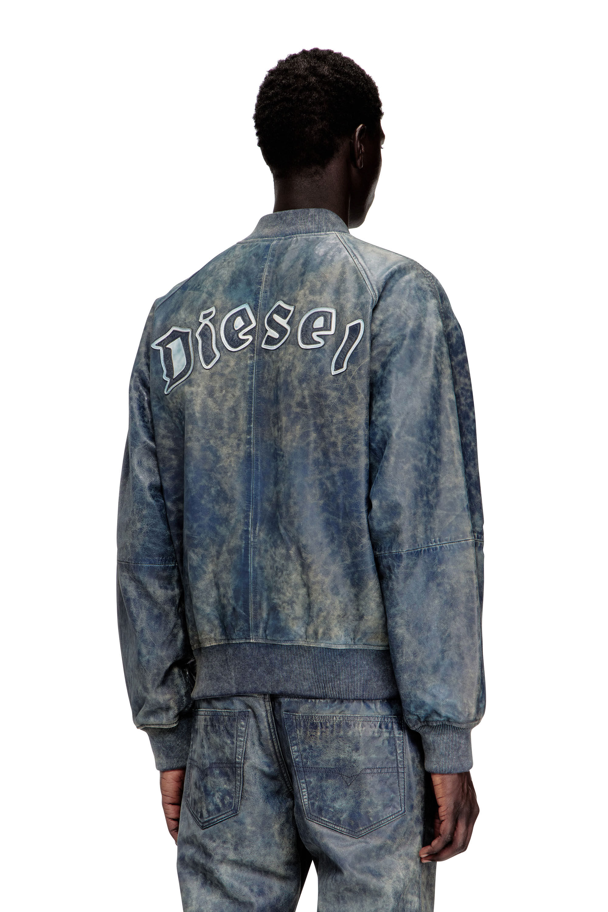Diesel - L-COBB, Blouson aviateur en cuir trait&eacute; Homme in Bleu - 4