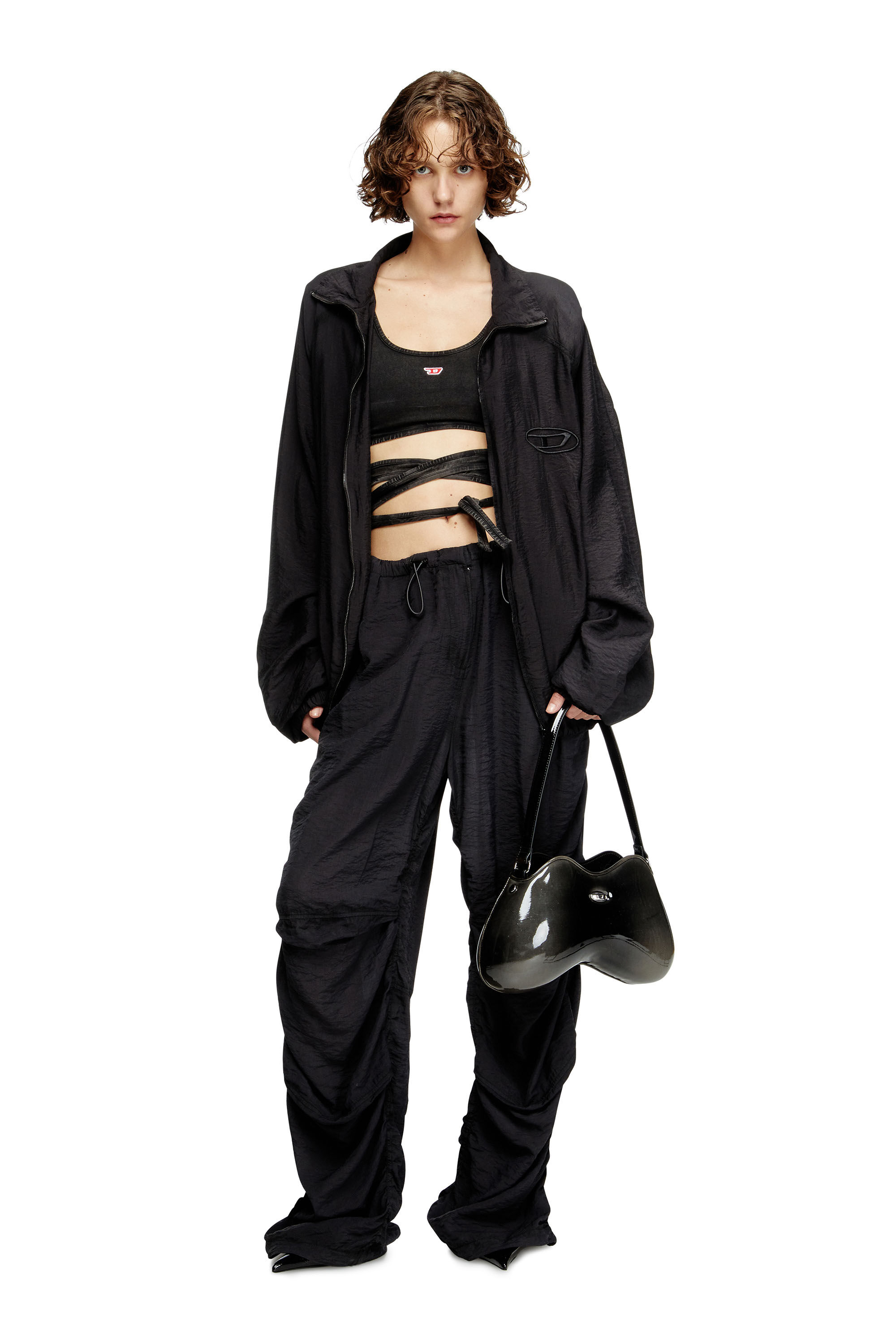 Diesel - T-LEYA-TAIL-R1, Débardeur effet denim avec lanières croisées Femme in Noir - 1