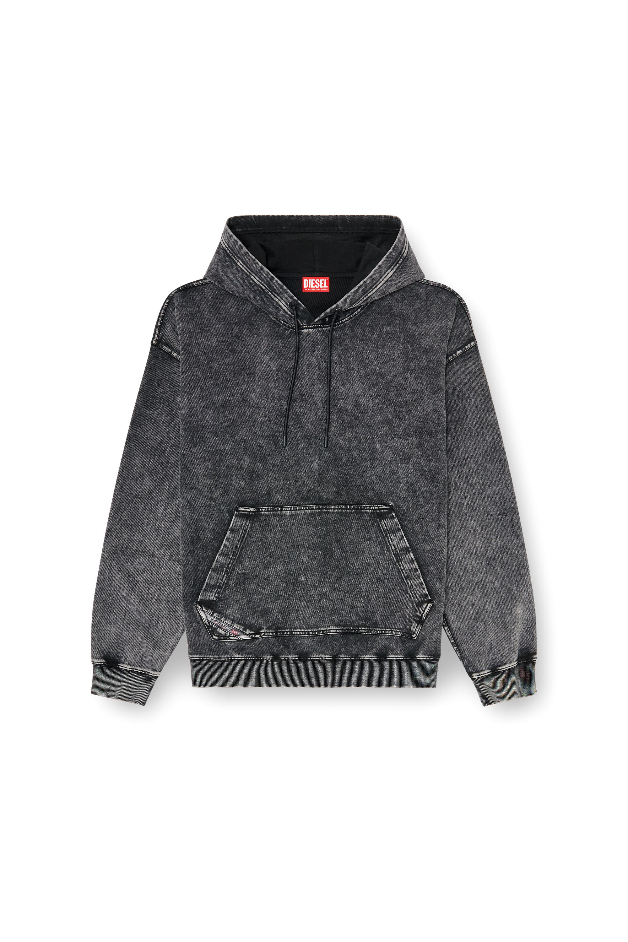 Diesel - S-BOXT-HOOD-TUK, Sweat &agrave; capuche effet denim trait&eacute; Homme in Gris - 2