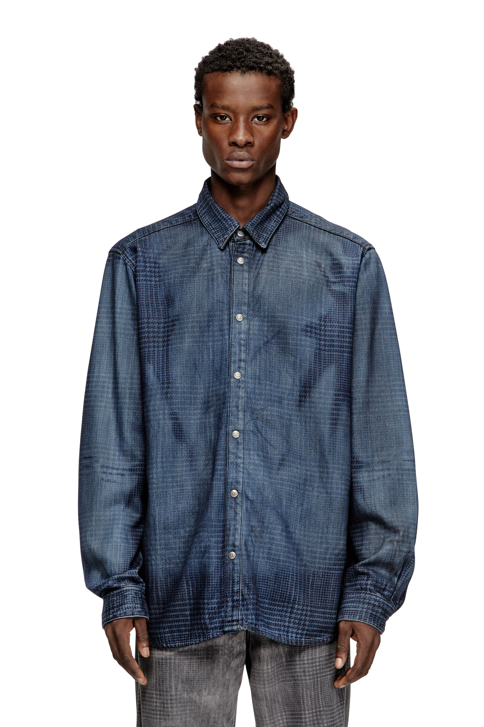 Diesel - D-SIMPLY-S13, Chemise en denim Prince de Galles fluide Homme in Bleu - 3