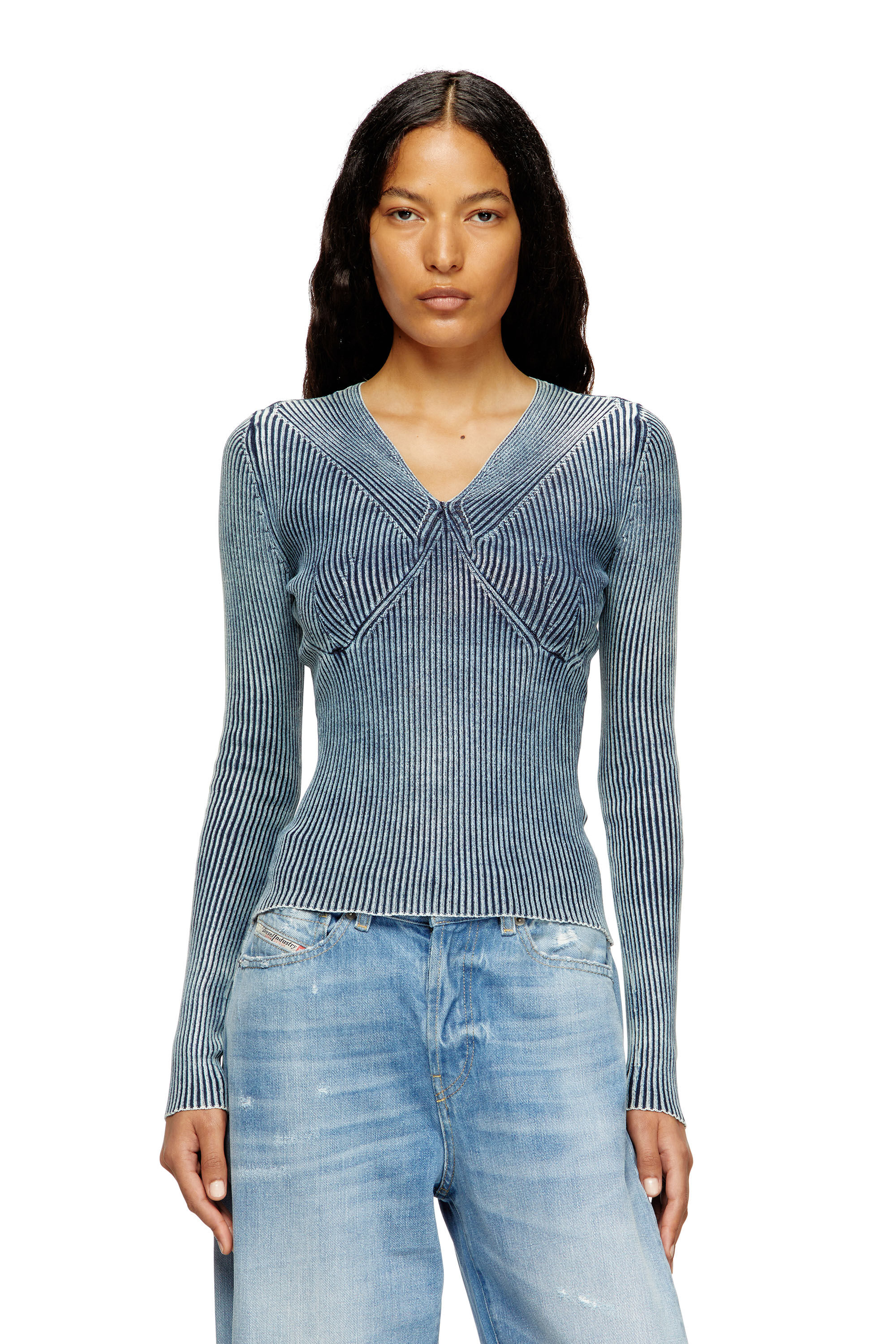 Diesel - M-MILMO, Pull en fil de denim à effet brillant Femme in Bleu - 3