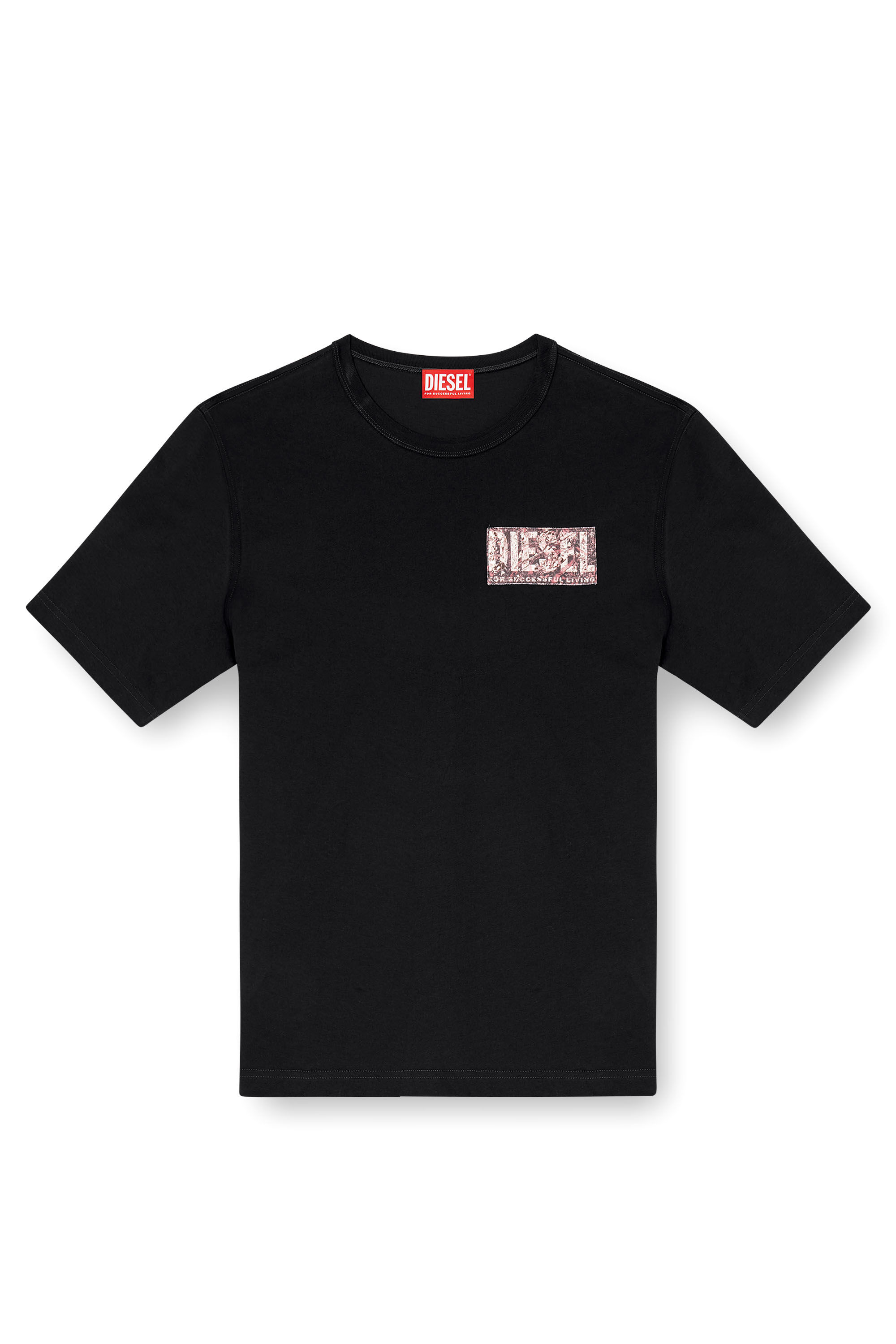 Diesel - T-ADJUST-R19, T-shirt avec empiècement en gabardine Homme in Noir - 2