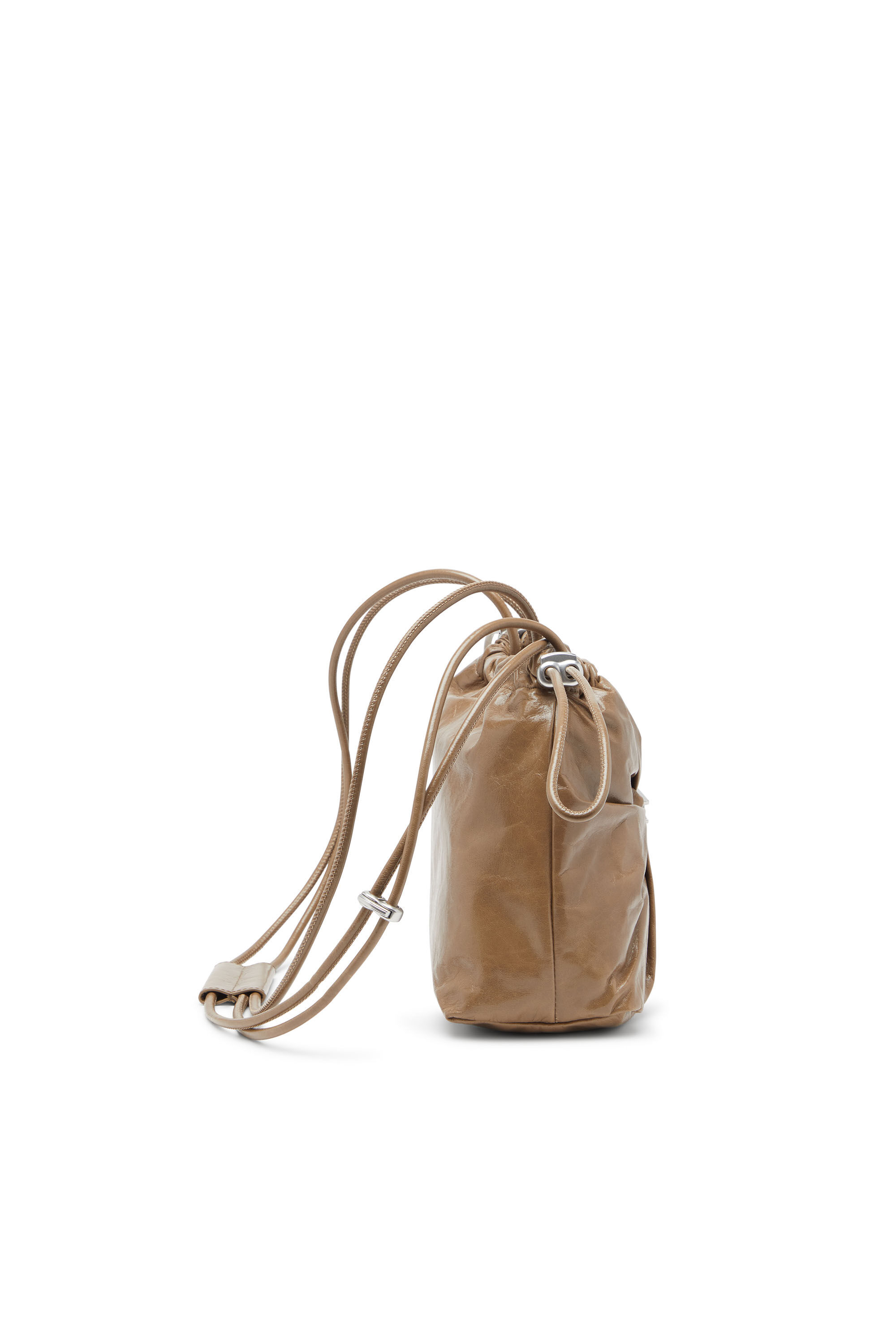 Diesel - SCRUNCH-D BUCKET, Scrunch-D-Borsa bucket in pelle lucida stropicciata Donna in Marrone - 4