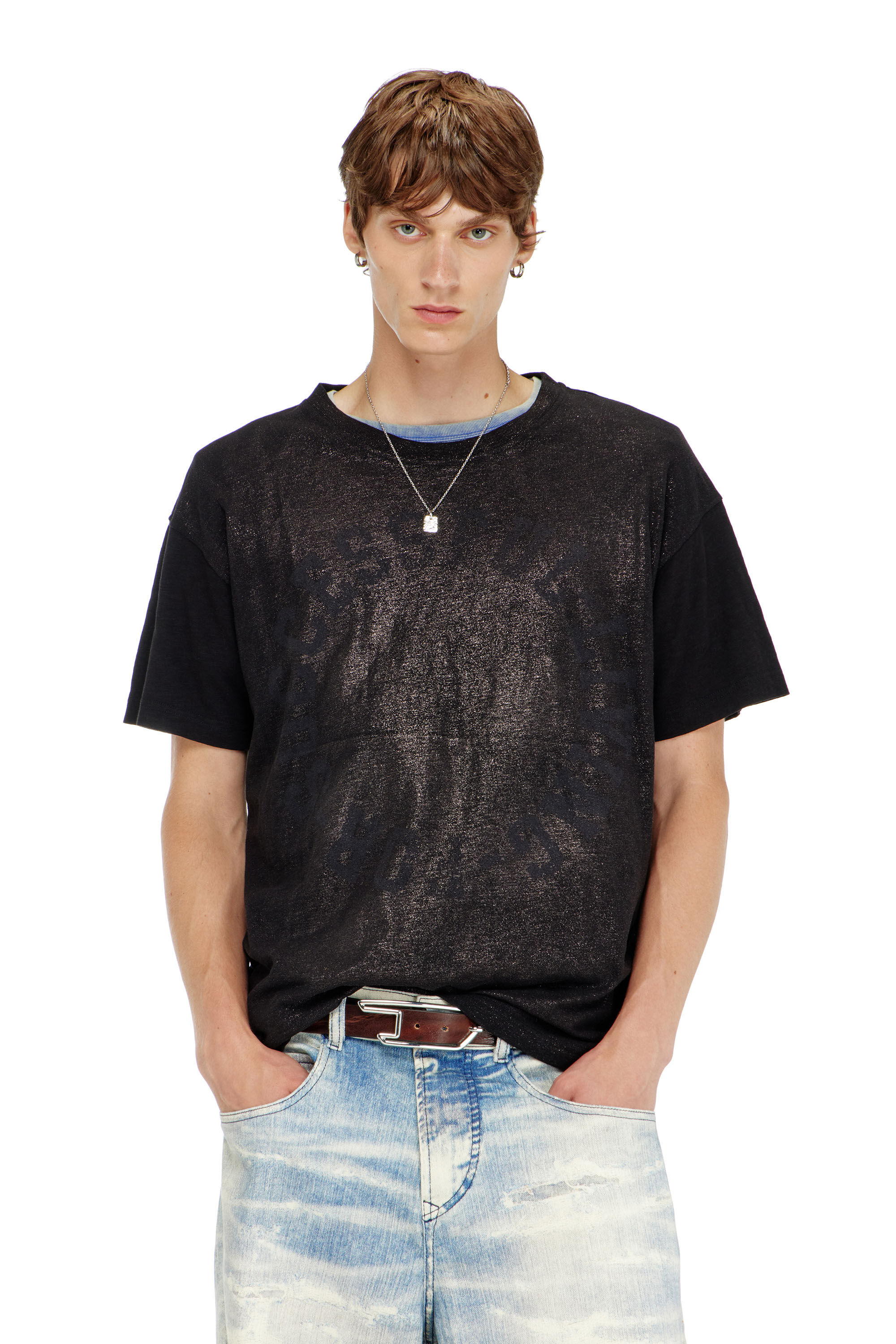 Diesel - T-NORM-AA2, T-shirt in cotone girocollo con stampa foil Uomo in Nero - 3