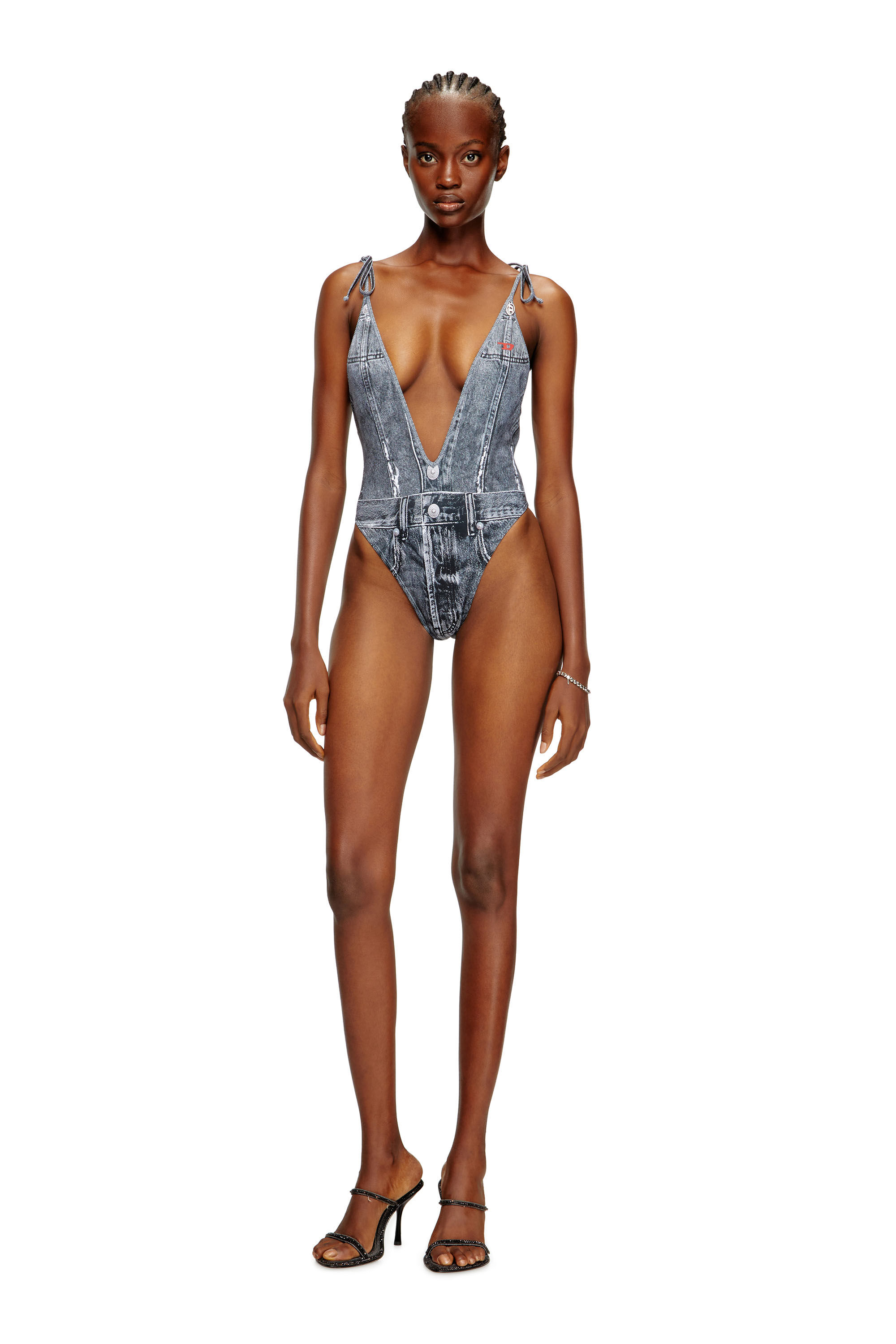 Diesel - KINSLEY-DNM, Maillot de bain plongeant avec effet trompe-l'œil denim Femme in Bleu - 2