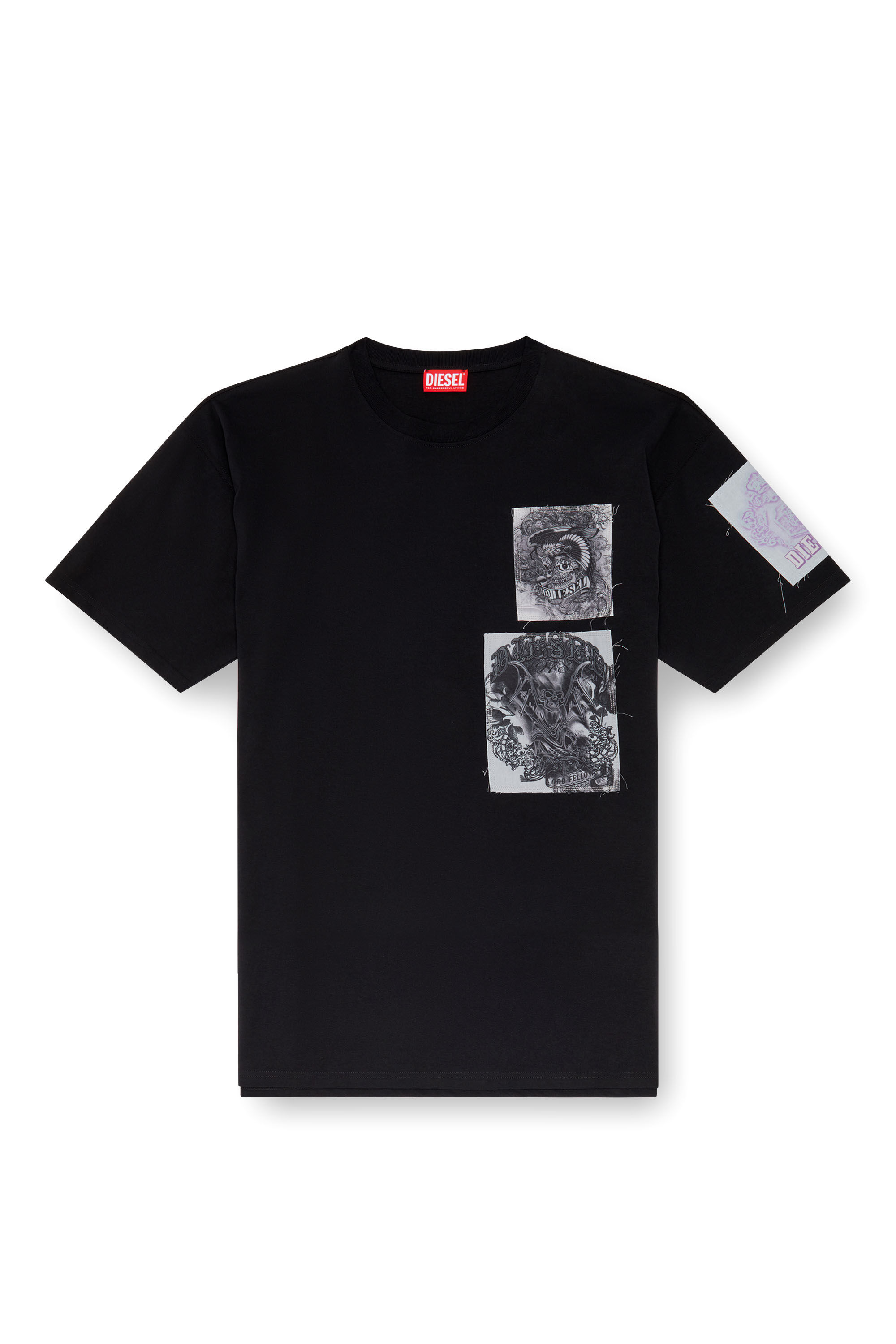 Diesel - T-BOXT-SLITS-Q10, Homme T-shirt avec empiècements imprimés coupés brut in Noir - Image 2