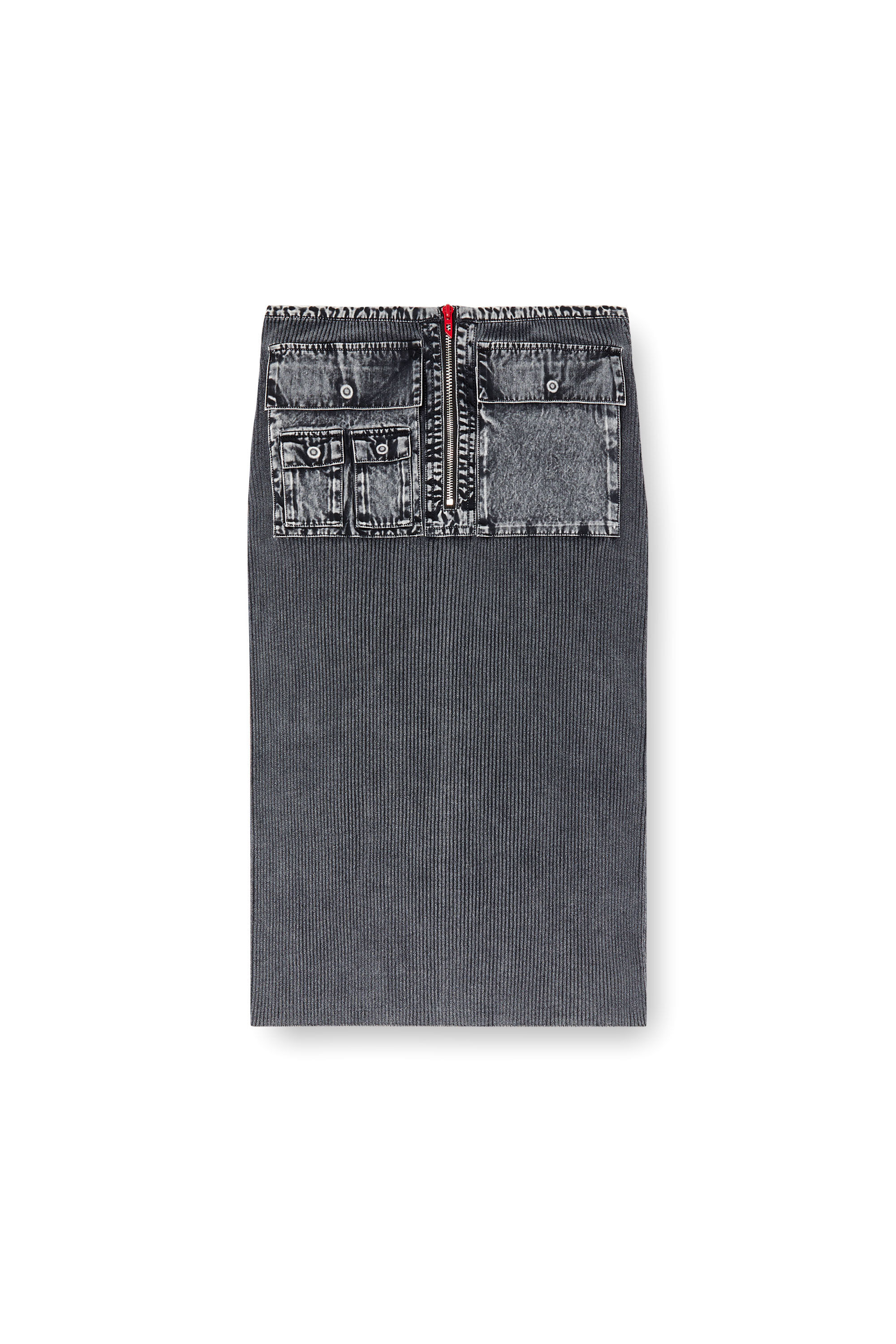 Diesel - M-MERYN, Gonna midi in maglia con tasche in denim Donna in Grigio - 2