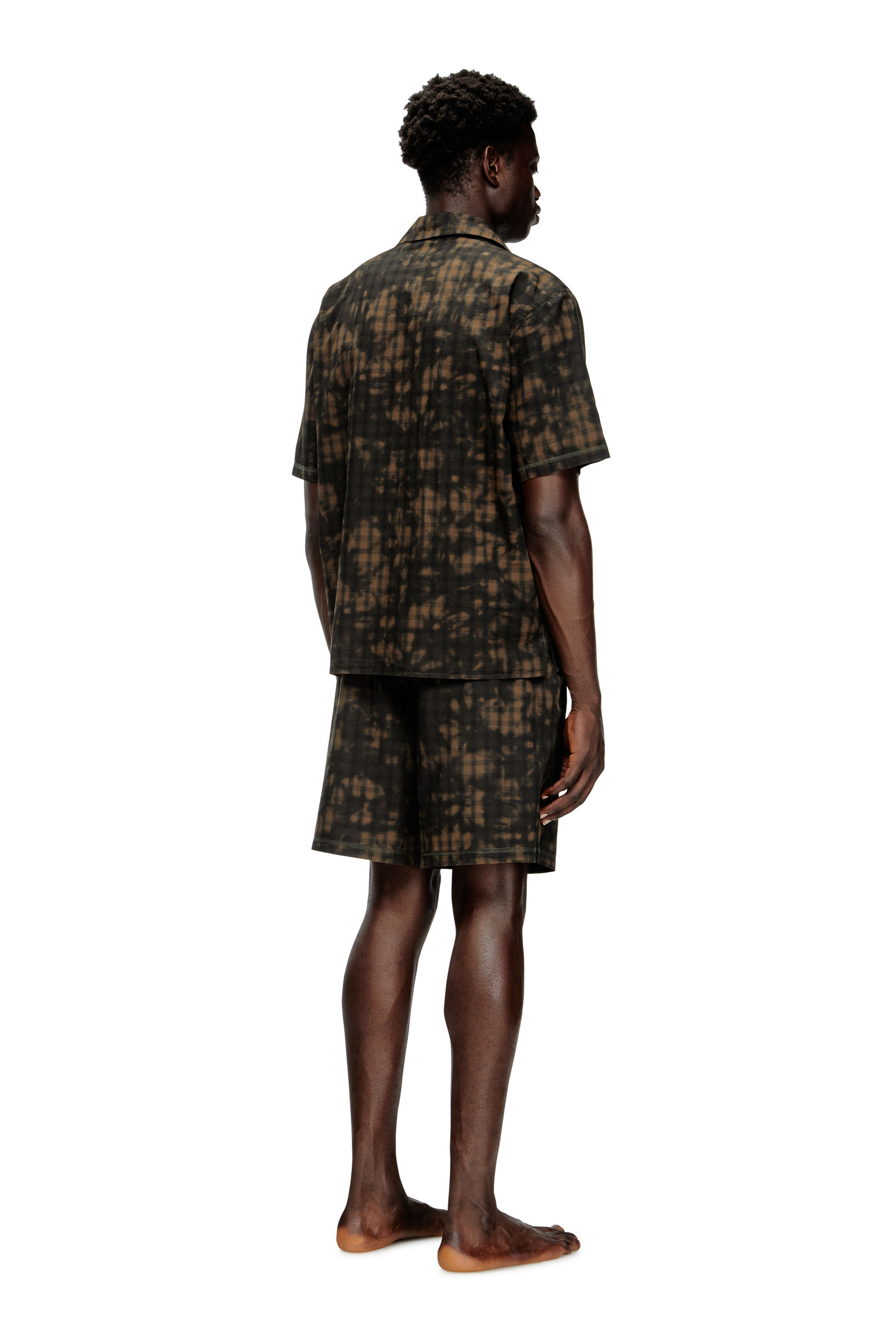 Diesel - SET-HORIEN-UTLT, Pyjama court en coton à carreaux imprimé nuageux Homme in Vert - 4