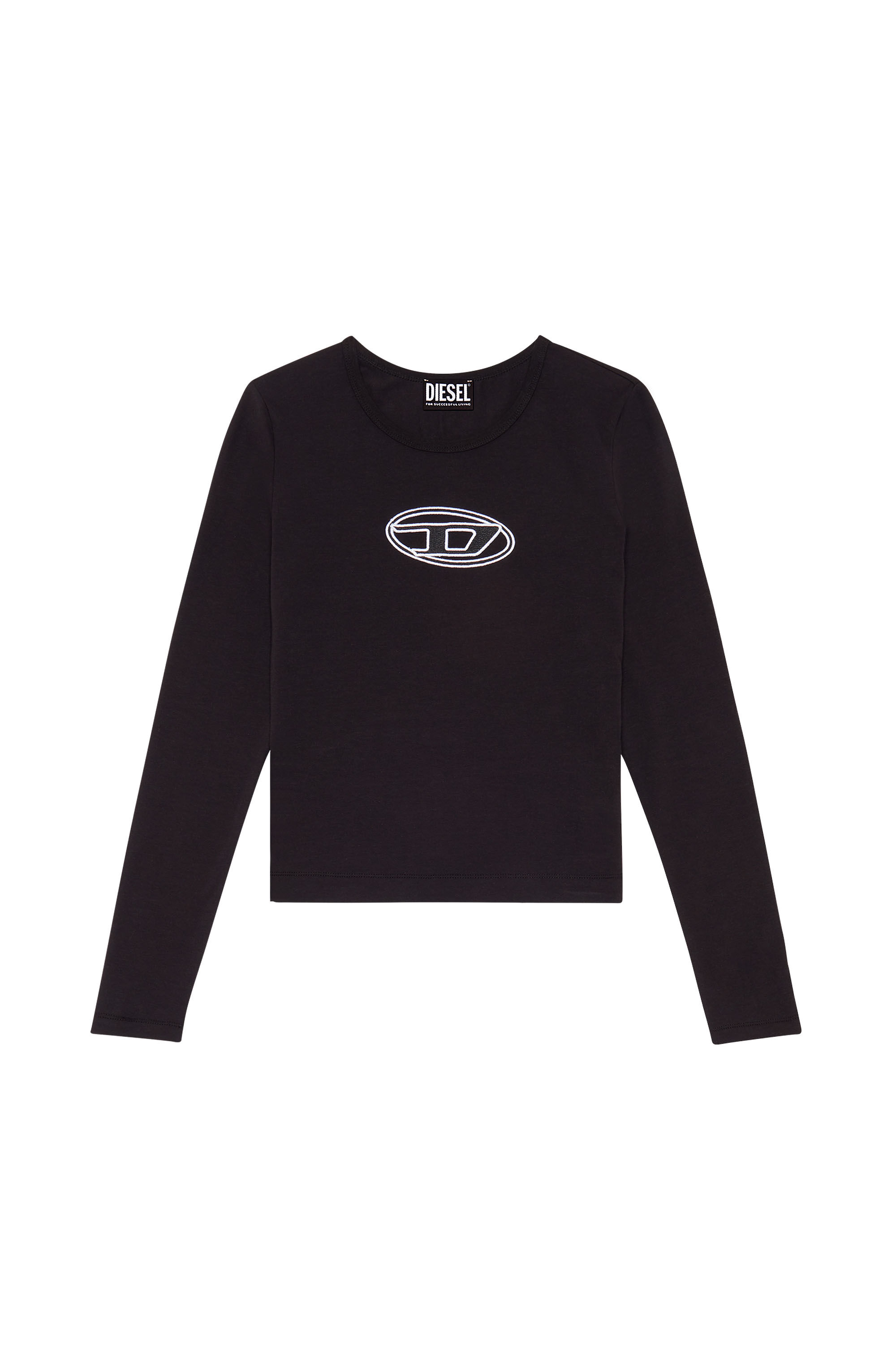 Diesel - T-ANGIE-LS, T-shirt a maniche lunghe con logo cut-out Donna in Nero - 2