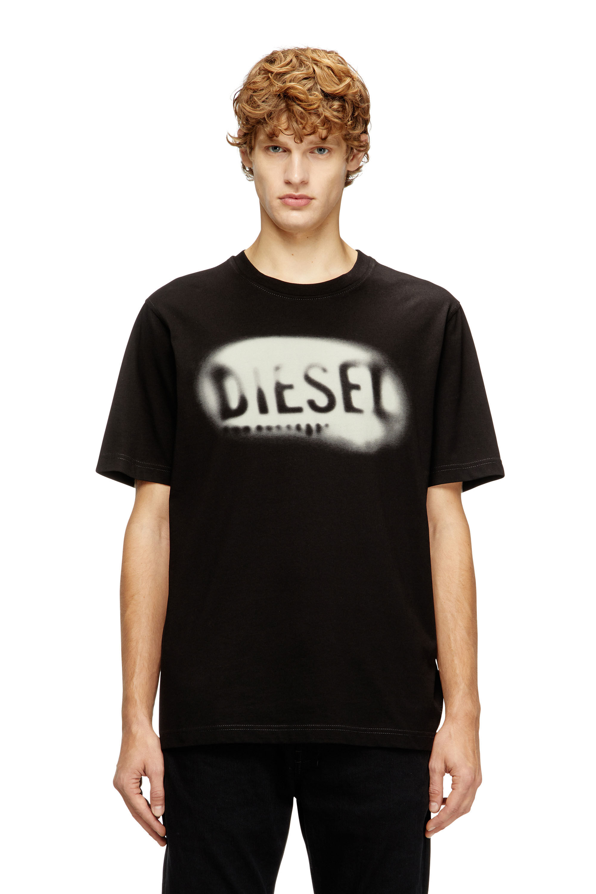 Diesel - T-ADJUST-V2, Herren Leichtes Baumwoll-T-Shirt mit verblasstem Logo in Schwarz - 3