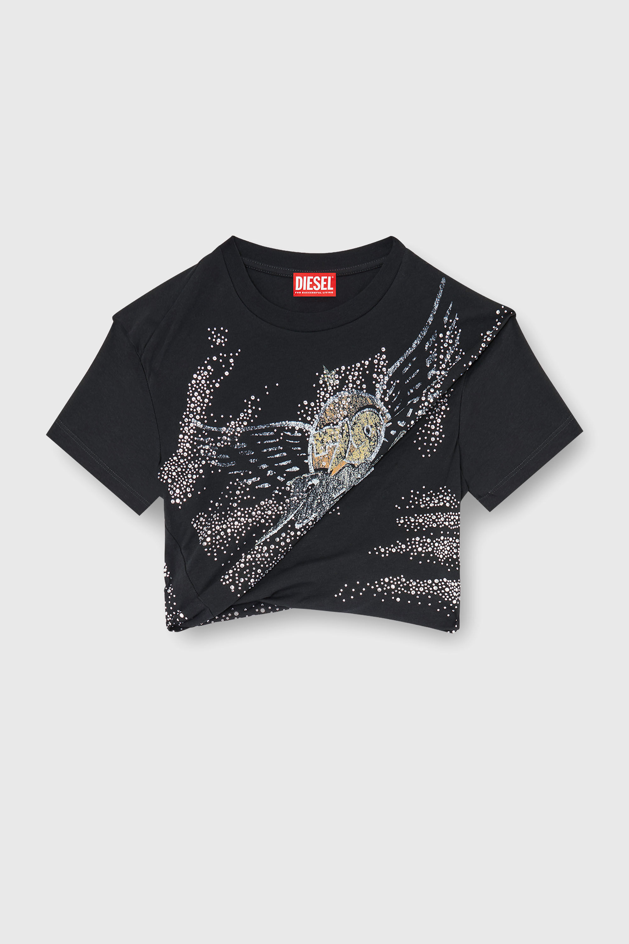 Diesel - T-WINCY, T-shirt arricciata in jersey a doppio strato Donna in Nero - 2