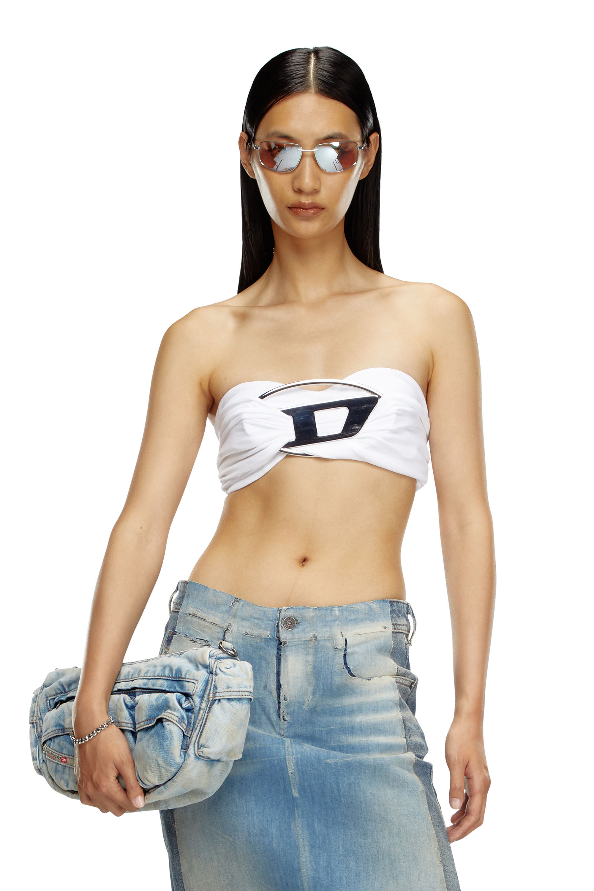 Diesel - T-BENDA, Femme Top tube avec méga plaque à logo in Blanc - Image 3