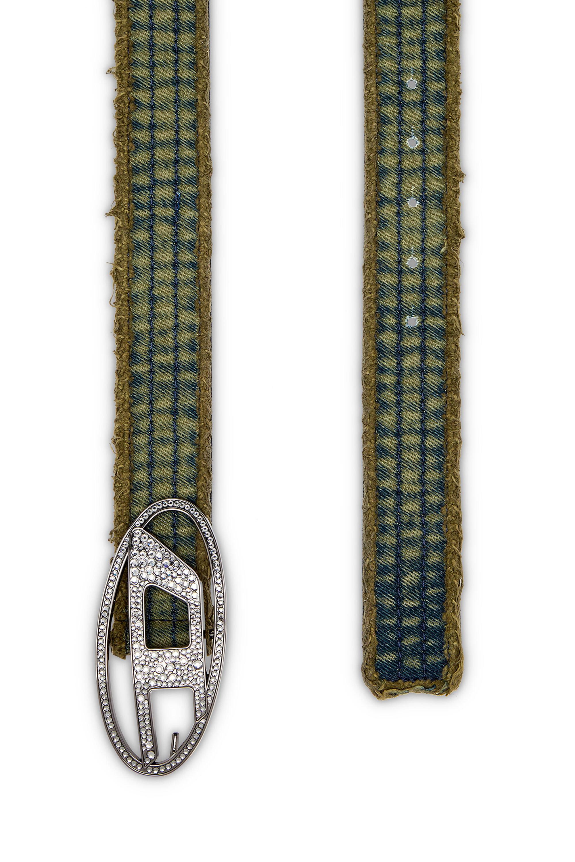 Diesel - B-1DR STRASS, Ceinture en denim et cuir avec boucle en cristal Femme in Vert - 2