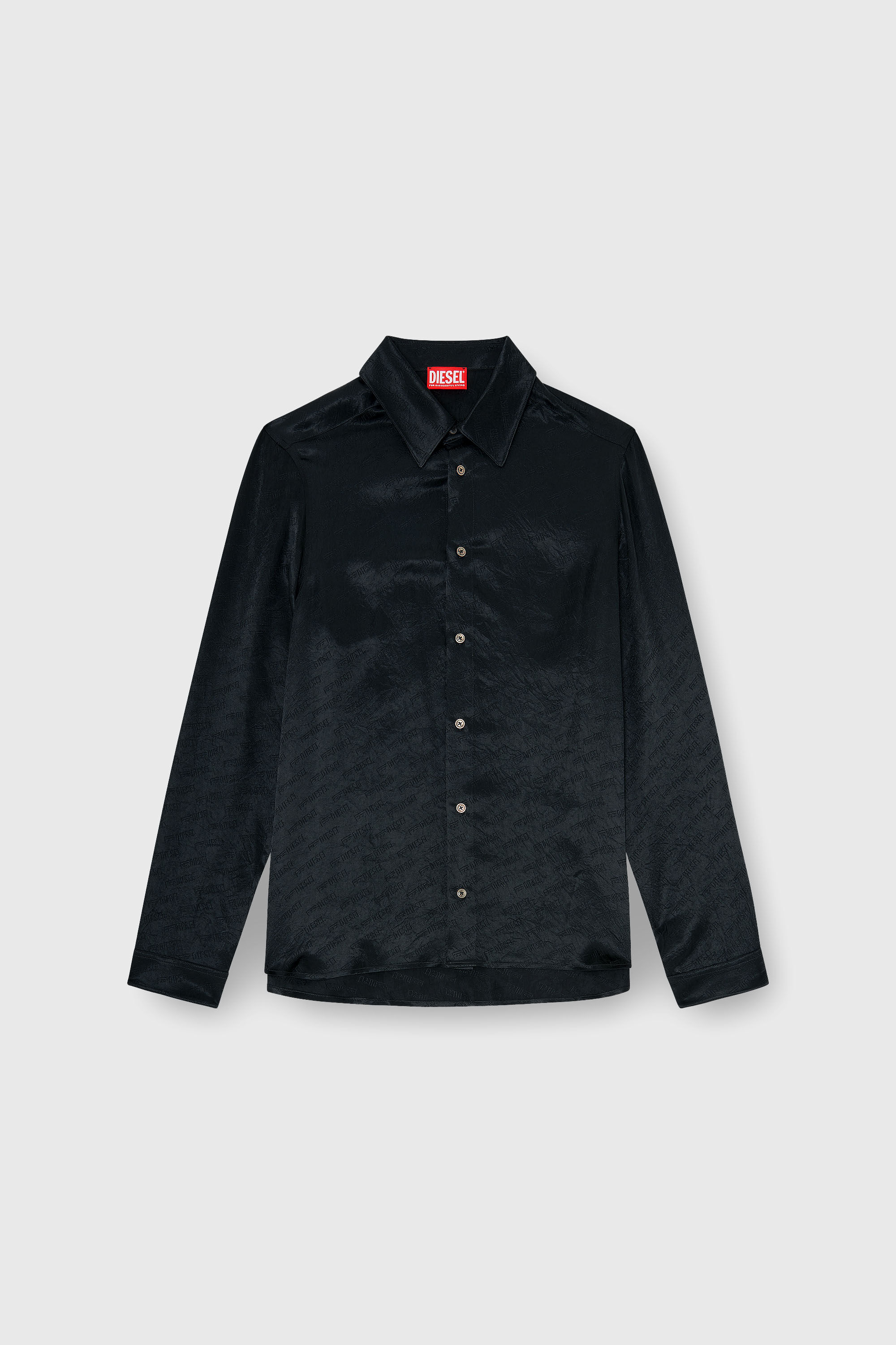 Diesel - S-KINNY-EFBZ, Camicia in raso crinkle jacquard con logo Uomo in Nero - 2