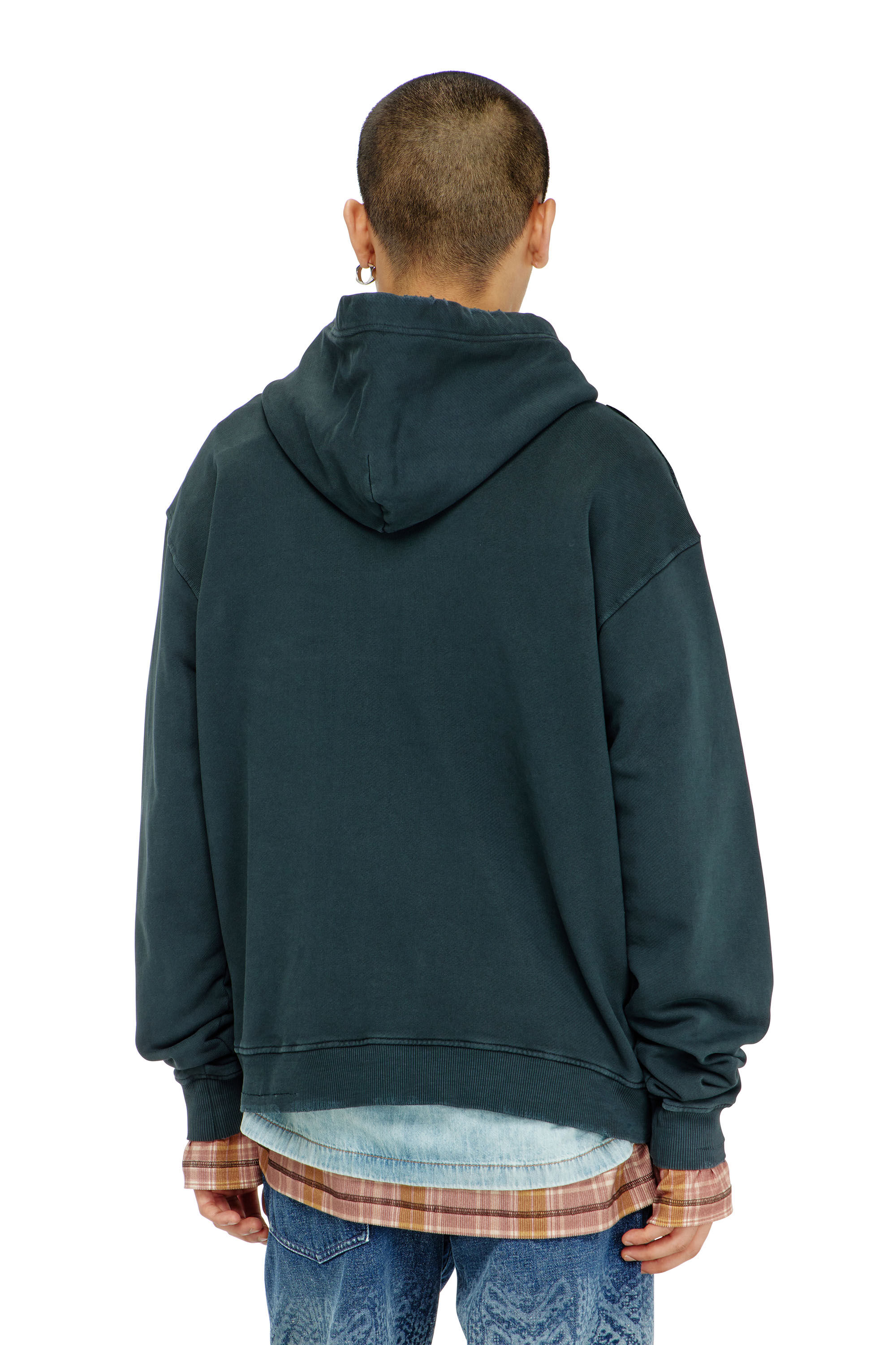 Diesel - S-NORM-HOOD-CRYSTALS, Sweat &agrave; capuche avec d&eacute;chirures et d&eacute;tails en cristal Homme in Vert - 3